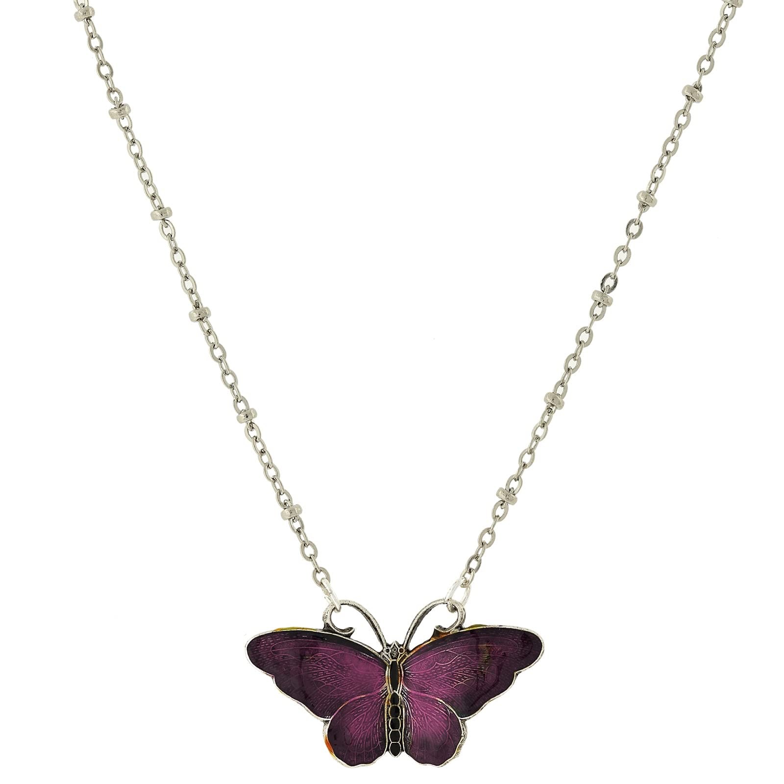 1928 Jewelry Butterfly\'s Dance Purple Enamel Necklace 16\ 1928 Jewelry Butterfly\'s Dance Purple Enamel Necklace 16\
