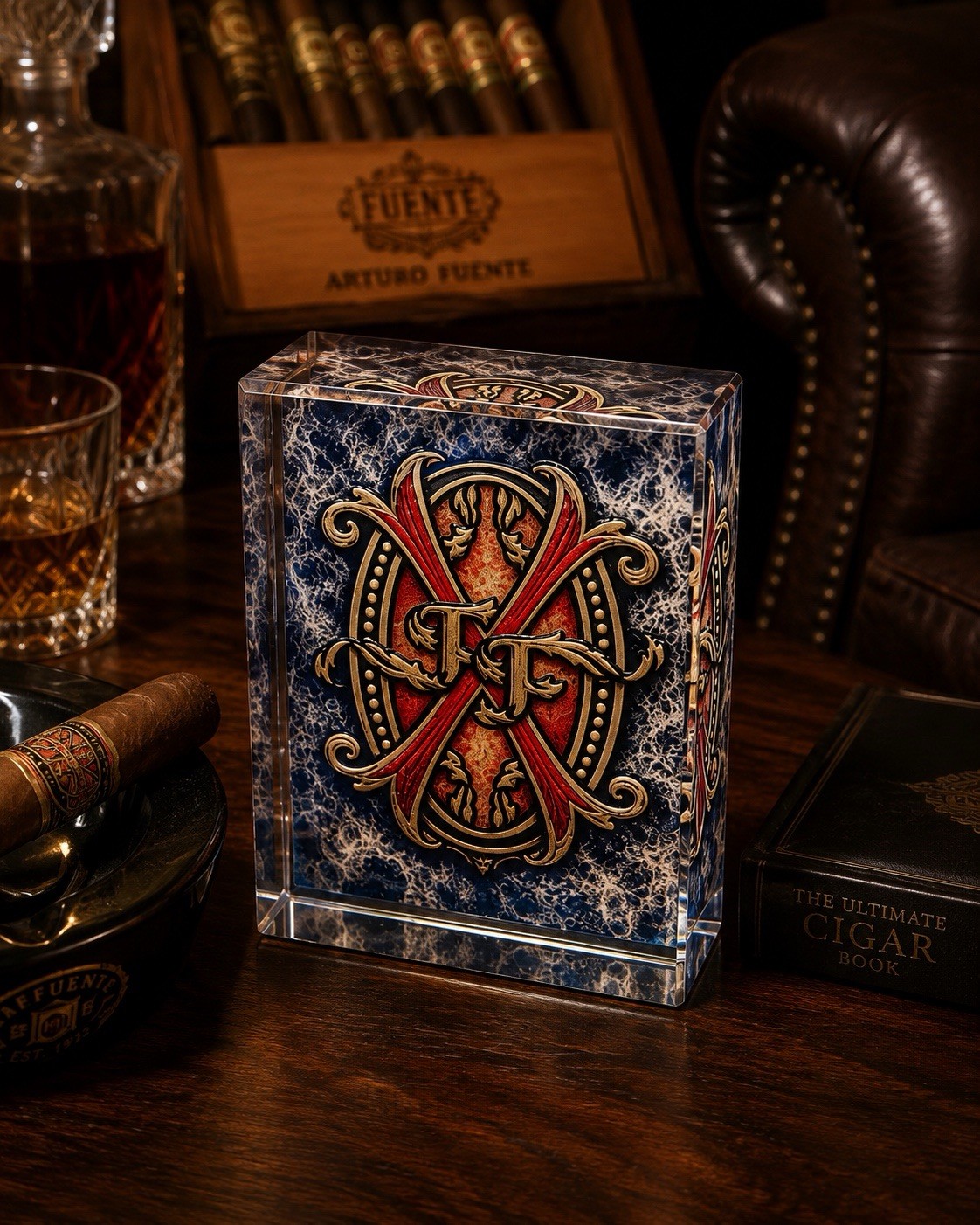 Arturo Fuente Opus X Crystal Desk Collectible Paper Weight Cigar Humidor Accent