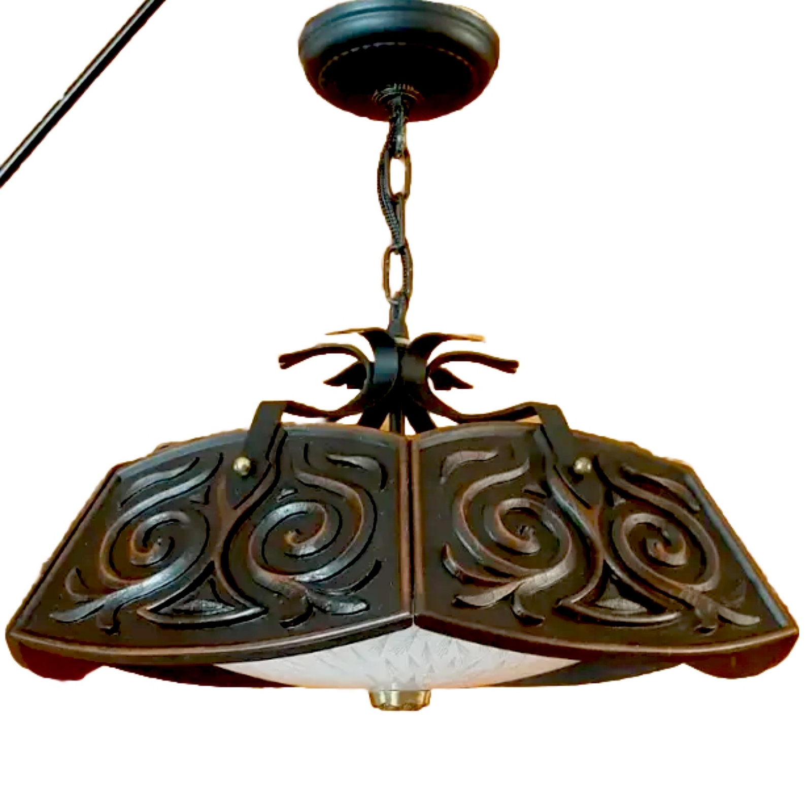Vintage 1960's Gothic Mission Tudor Arts Crafts Hanging Chandelier Light Fixture