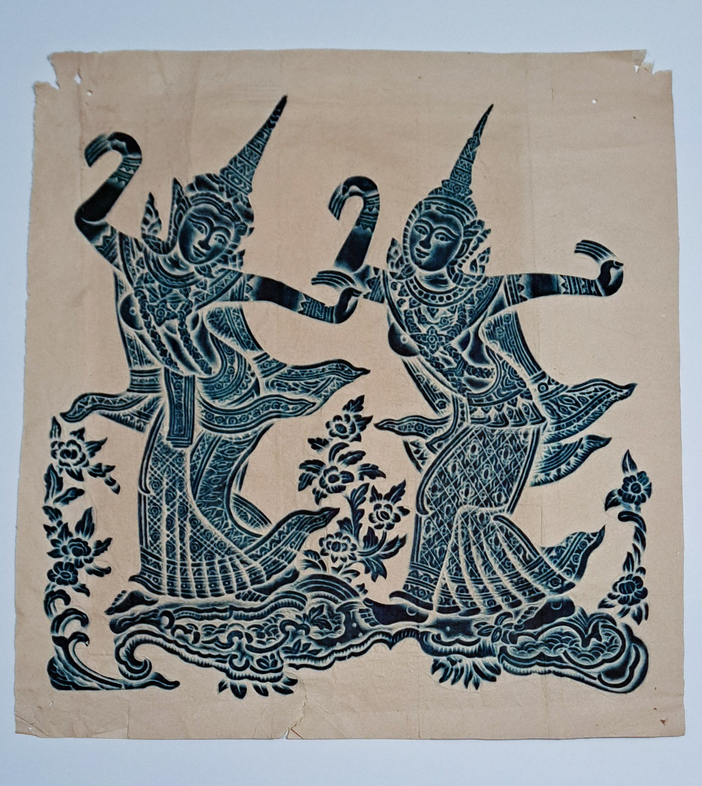 VTG Thai Temple Rubbing on Handmade Paper, Embossed Relief,Ramakien Dancers VTG Thai Temple Rubbing on Handmade Paper, Embossed Relief,Ramakien Dancers