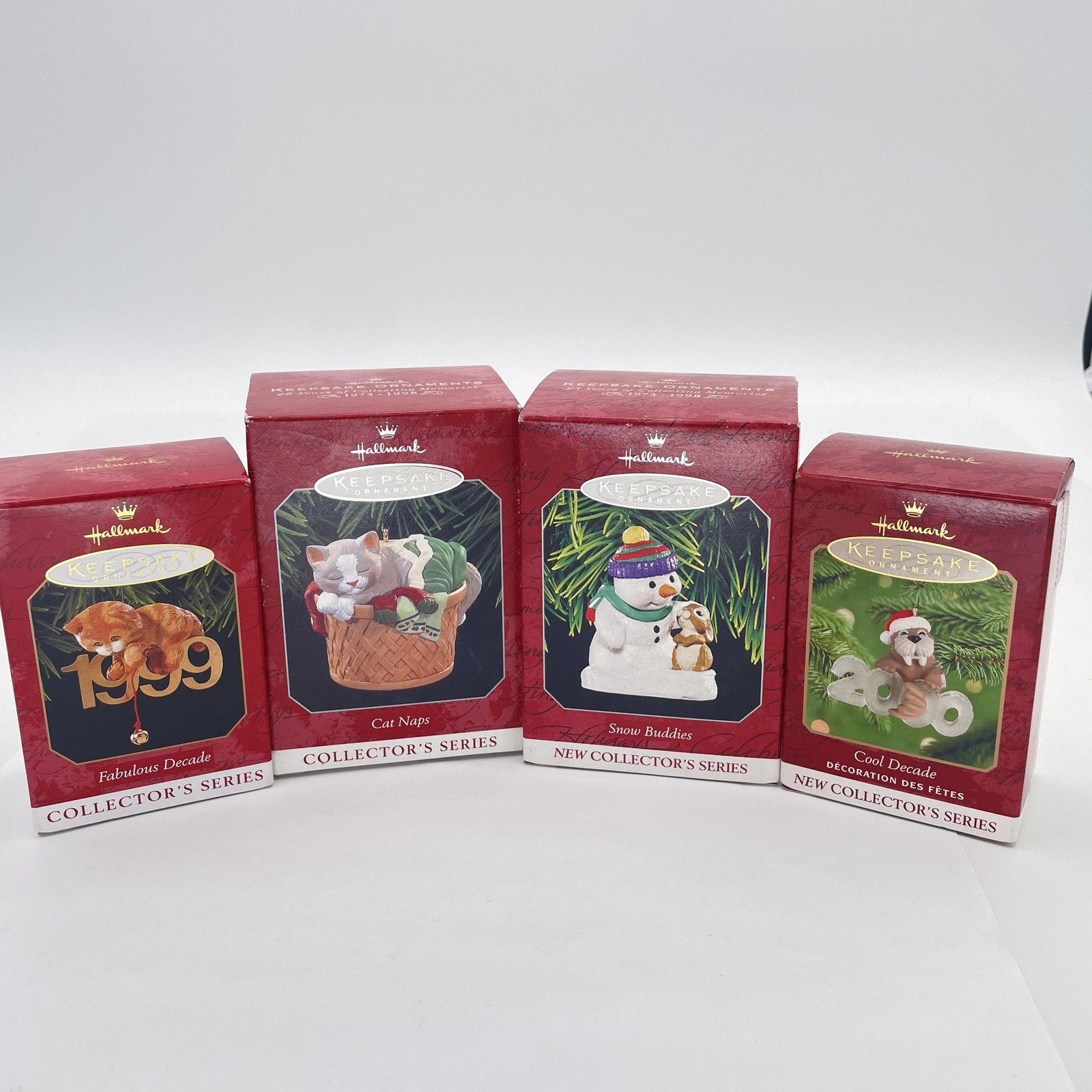 Vintage Hallmark Keepsake Ornament Lot Cat Naps Snow Buddies Decade 1998-2000
