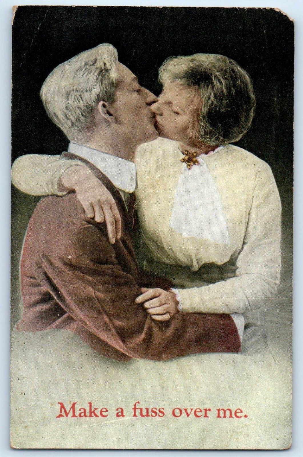 c1910's Romance Couple Kissing Make A Fuss Over Me Antique Unposted Postcard c1910's Romance Couple Kissing Make A Fuss Over Me Antique Unposted Postcard