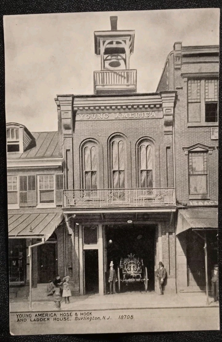Vintage 1900s Young America Hose & Hook & Ladder House Burlington, NJ Postcard Vintage 1900s Young America Hose & Hook & Ladder House Burlington, NJ Postcard