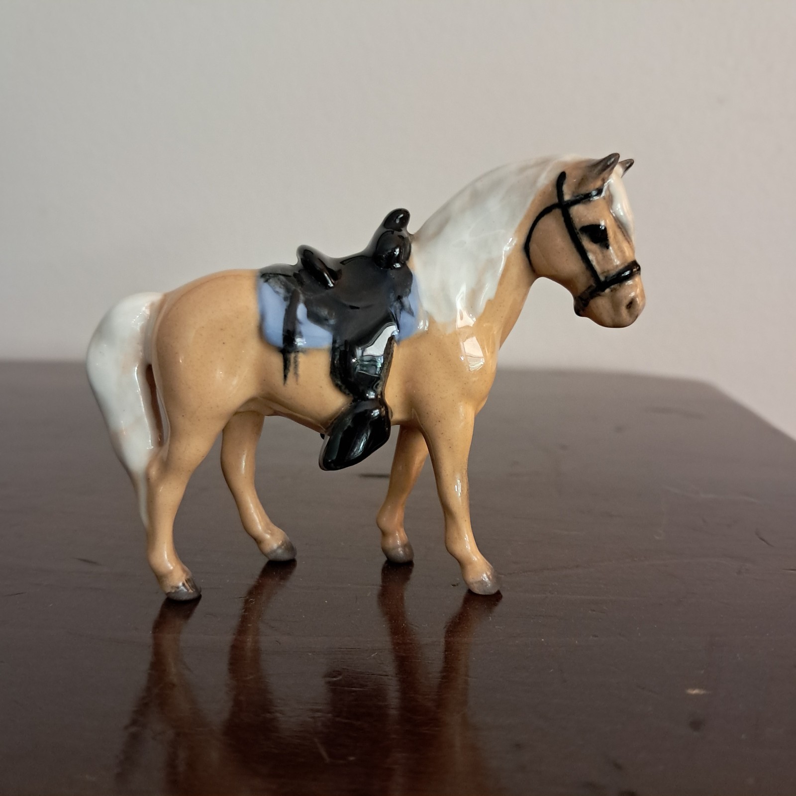 Vintage Hagen Renaker Western Pony, Black Saddle, Blue Blanket, 1957 Vintage Hagen Renaker Western Pony, Black Saddle, Blue Blanket, 1957