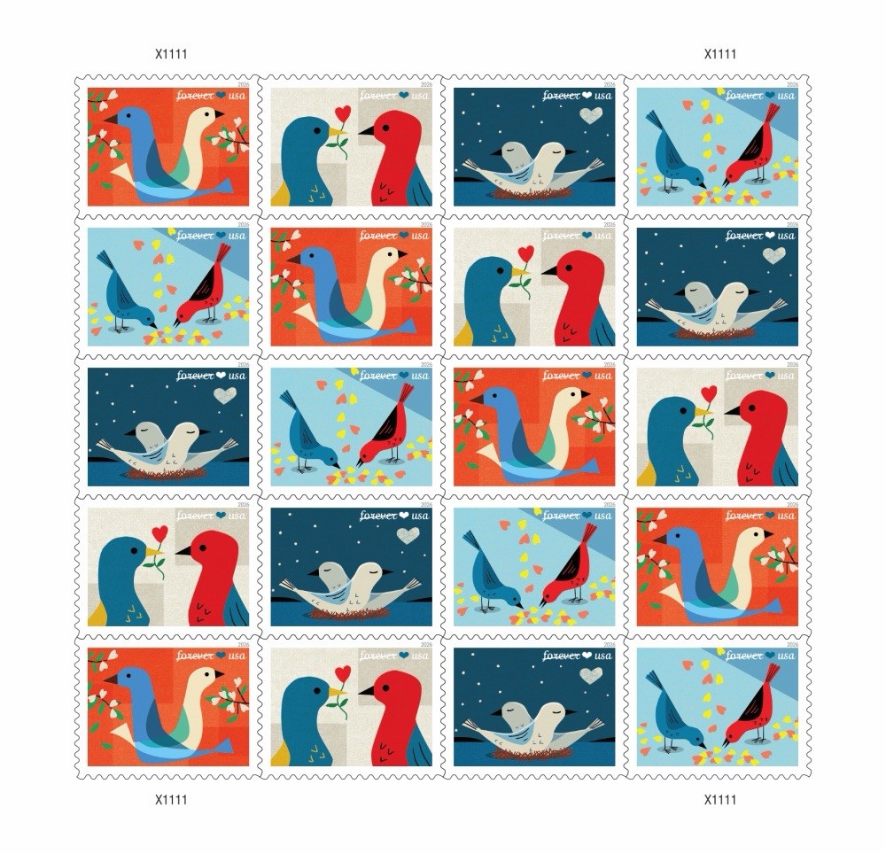 USPS LOVE BIRDS SHEET OF 20 FIRST CLASS LETTER STAMPS USPS LOVE BIRDS SHEET OF 20 FIRST CLASS LETTER STAMPS