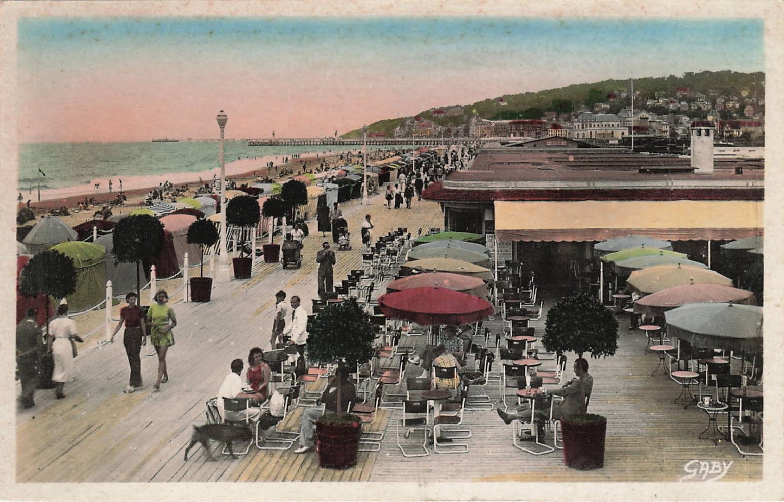 Vintage Deauville France Boardwalk Beach La Plage Fleurie Postcard GABY