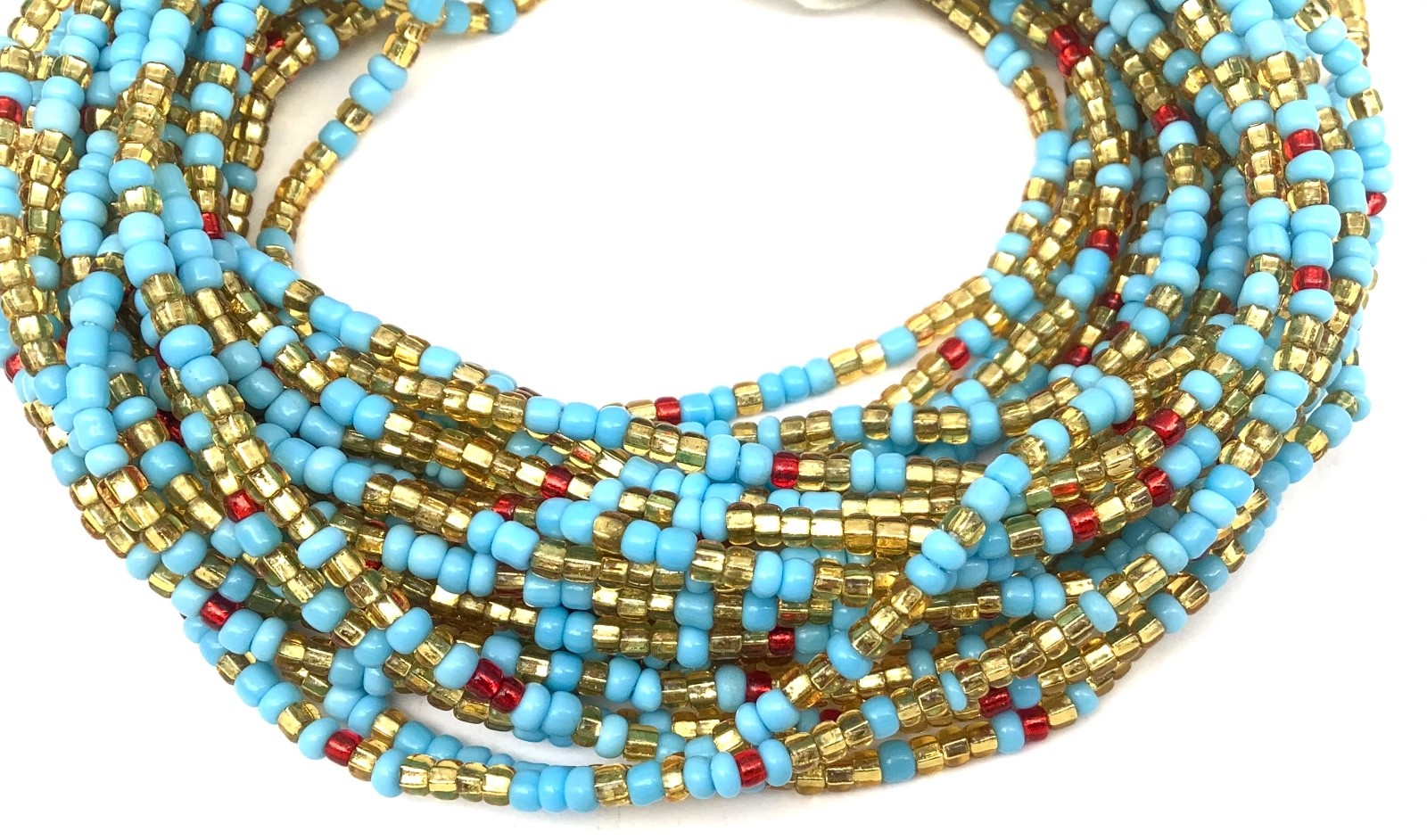Amazing blue turquoise mix tie on waist Glass African Trade Beads-Ghana 