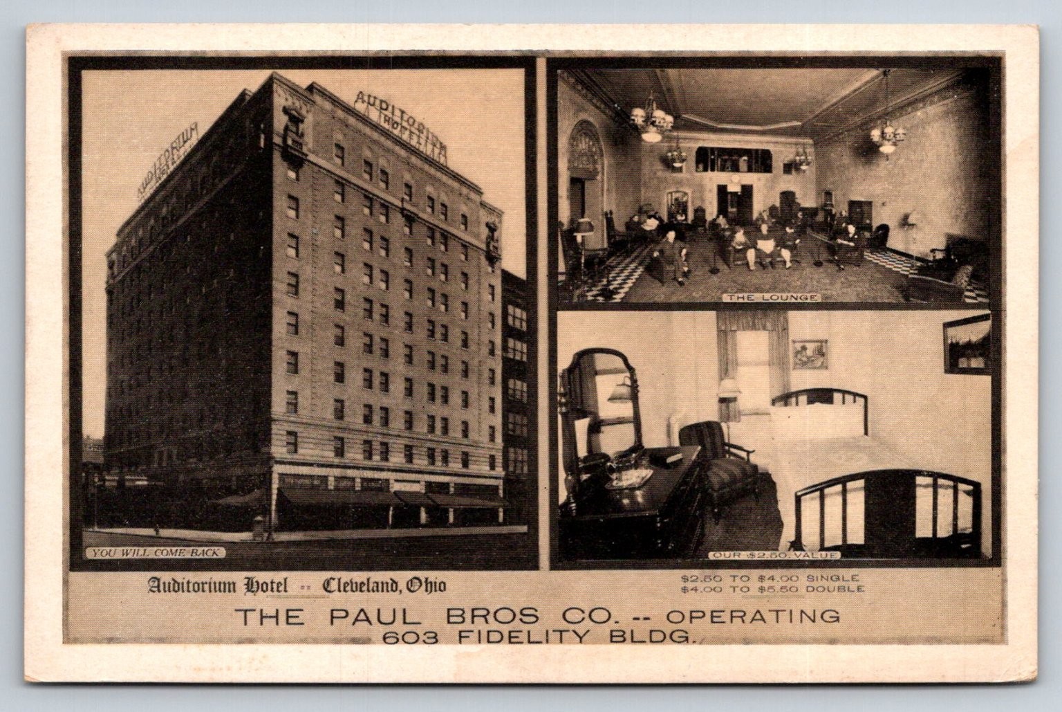 Auditorium Hotel Cleveland Ohio Multi-View Vintage Postcard Lumitone