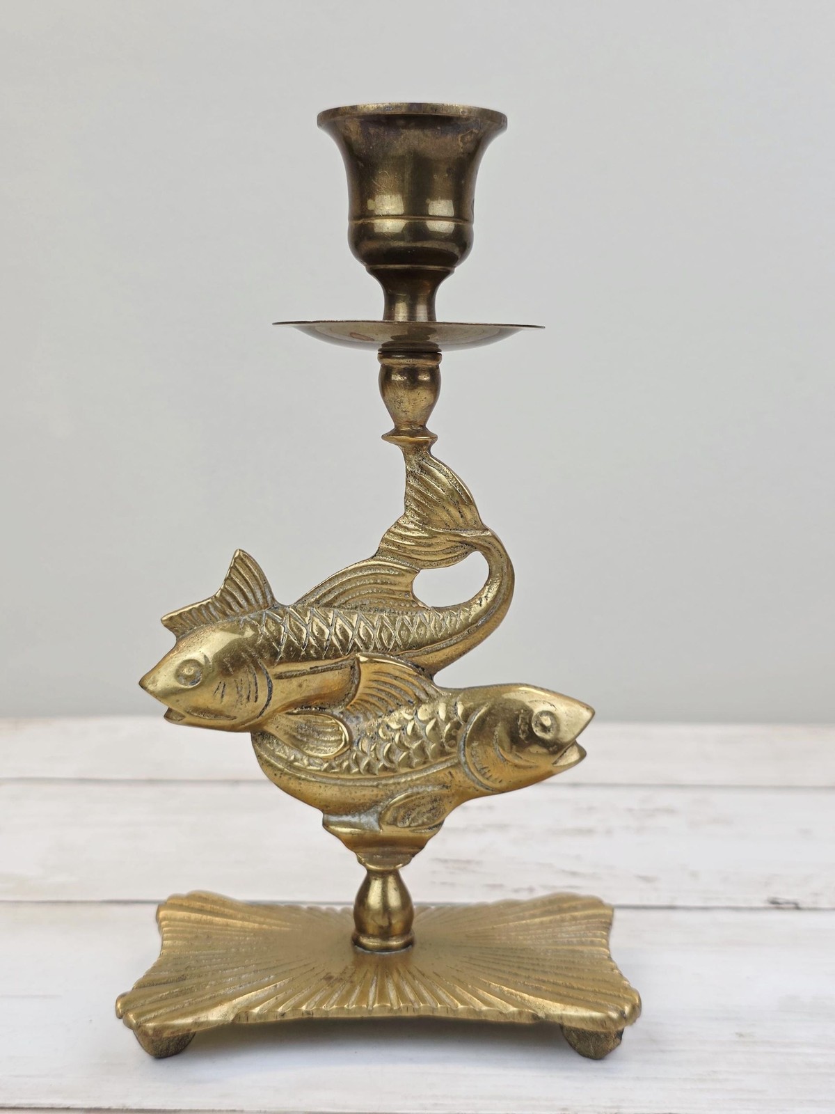 Vintage Intertwined Koi Fish Brass/Bronze Candlestick Vintage Intertwined Koi Fish Brass/Bronze Candlestick