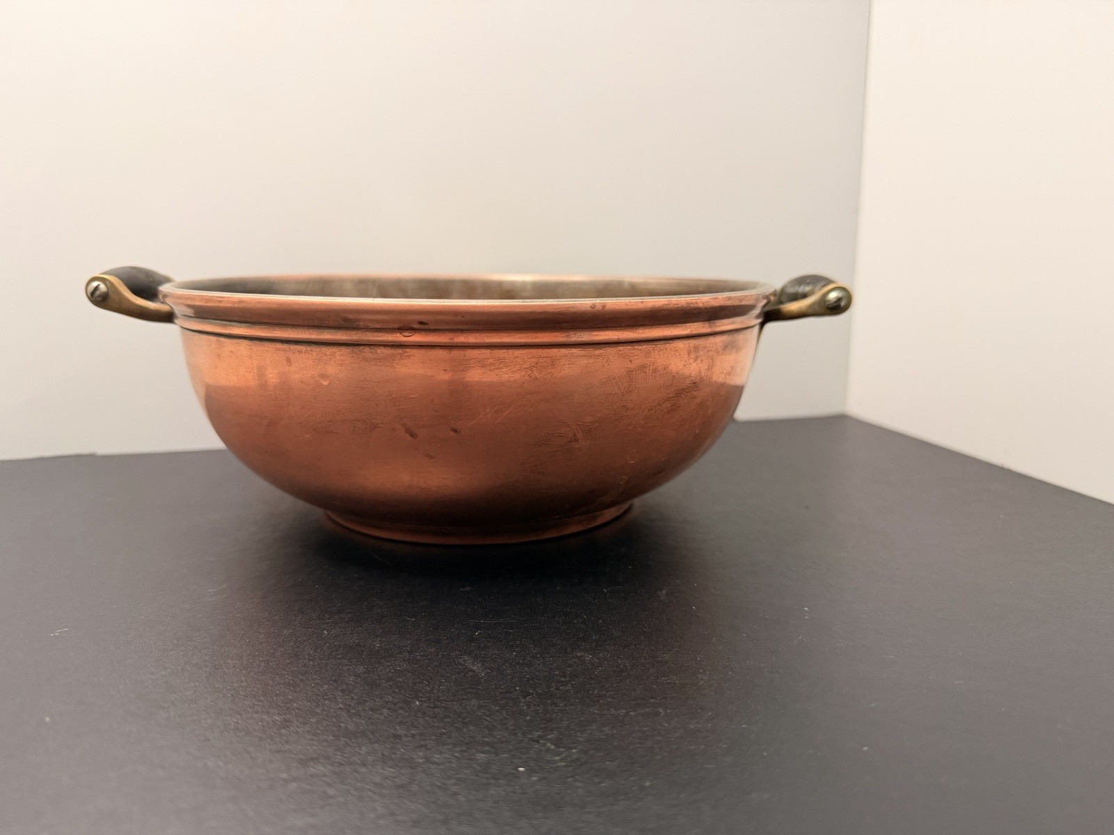 Antique Jos Heinrichs Pure Copper Serving Bowl Brass Ebony Handles Paris NewYork
