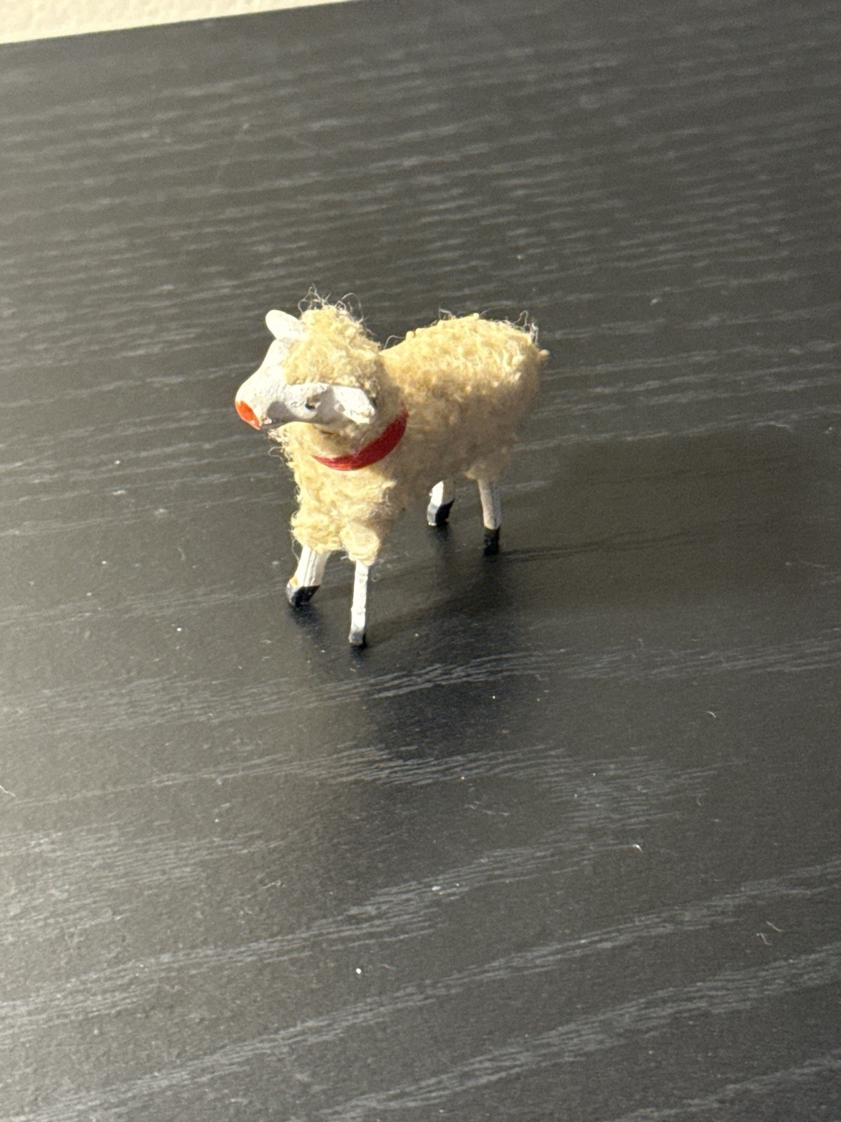 1930’s German Putz. Sheep Medium Sized Christmas Ornament Original Paper Collar