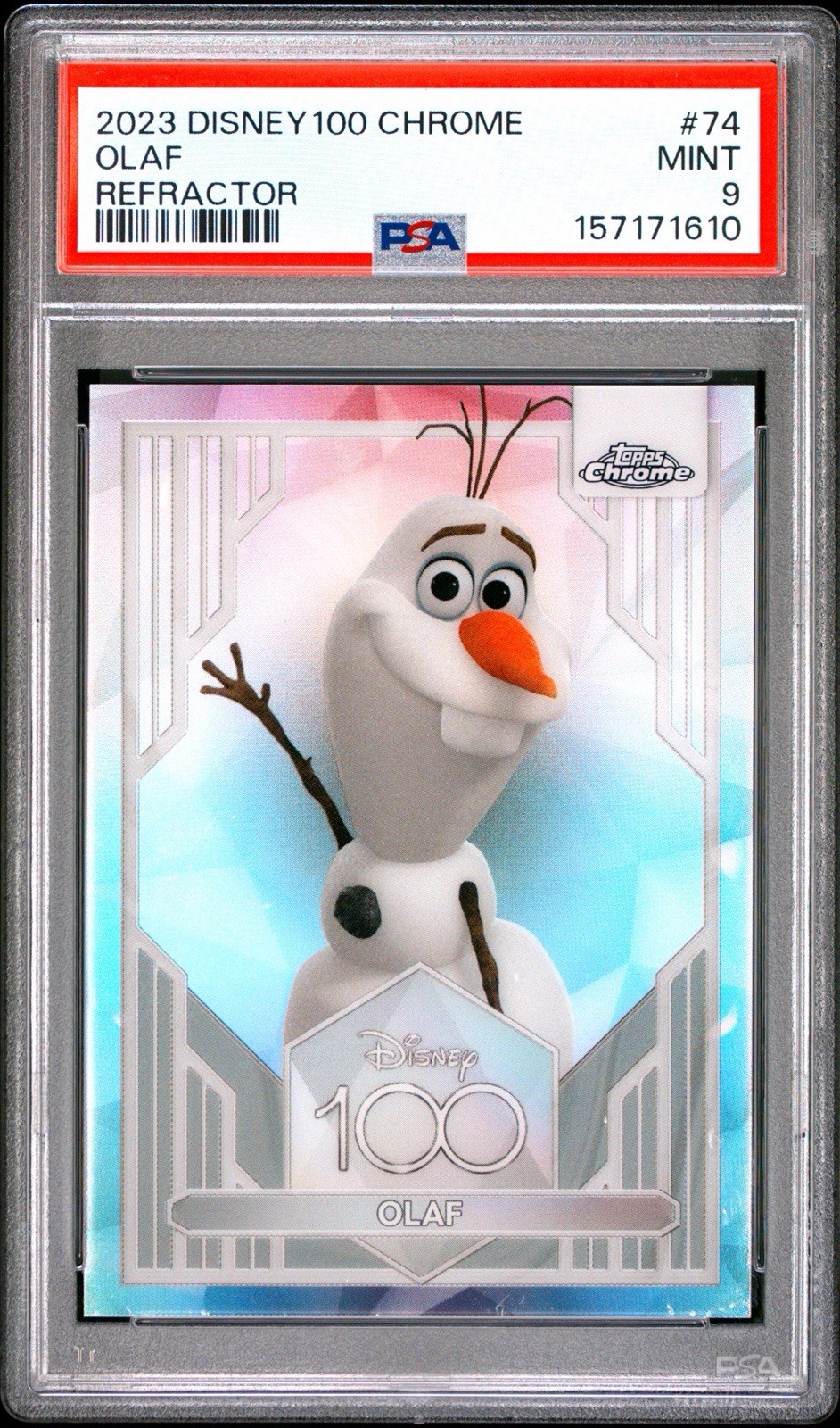 2023 Topps Chrome Disney 100 Olaf Refractor #74 PSA 9 2023 Topps Chrome Disney 100 Olaf Refractor #74 PSA 9