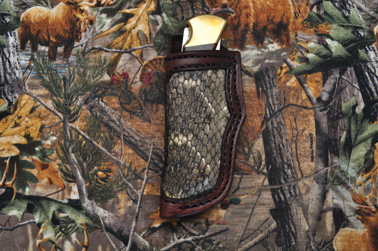 Custom Crafted Sheath for Buck 110 L. Hand-Western Diamondback Inlay-Sheath only Custom Crafted Sheath for Buck 110 L. Hand-Western Diamondback Inlay-Sheath only