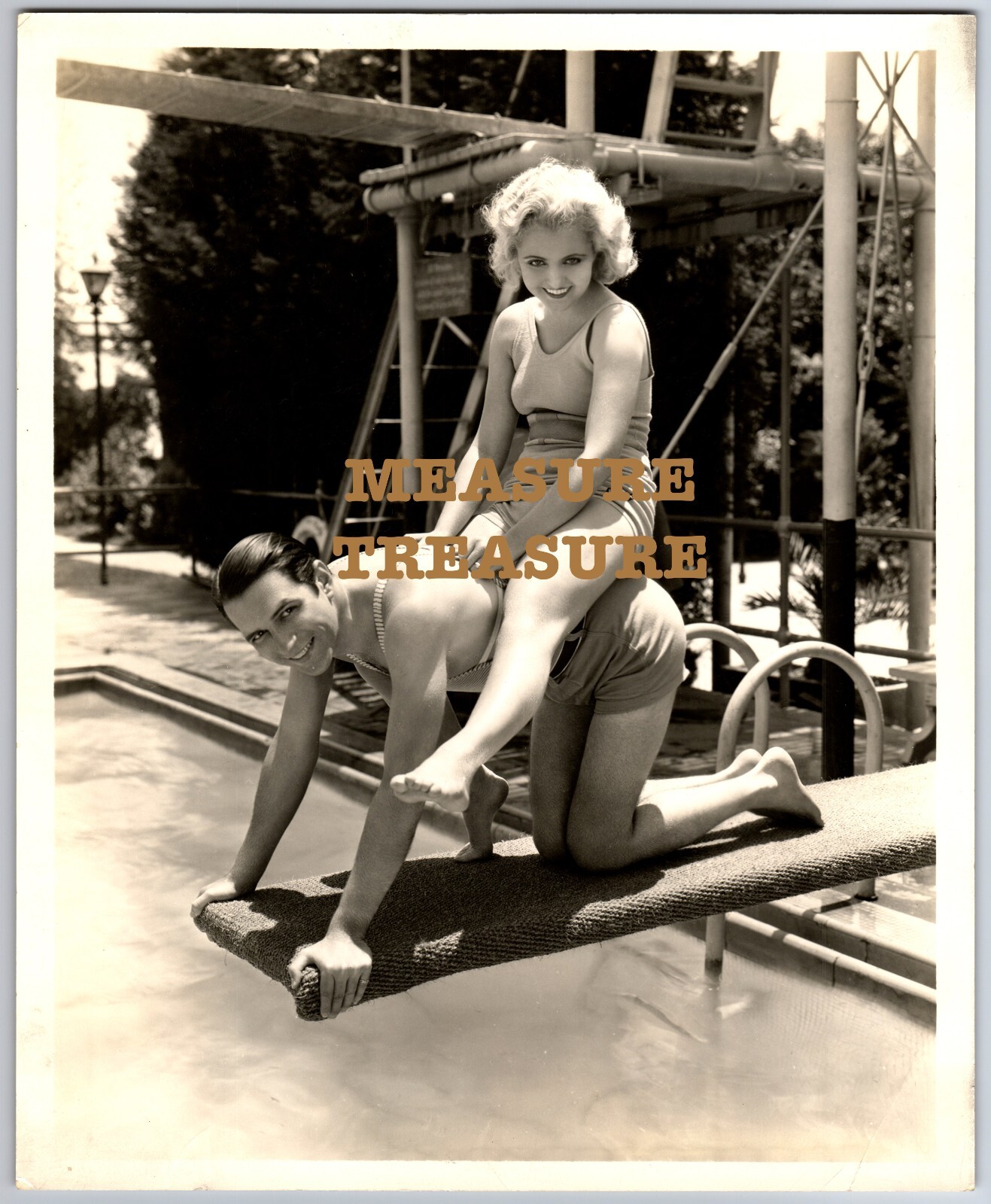 C.1928 DONALD COOK, POLLY WALTERS, ACTORS, POOL PLANK PUBLICITY PRESS PHOTO F23 C.1928 DONALD COOK, POLLY WALTERS, ACTORS, POOL PLANK PUBLICITY PRESS PHOTO F23