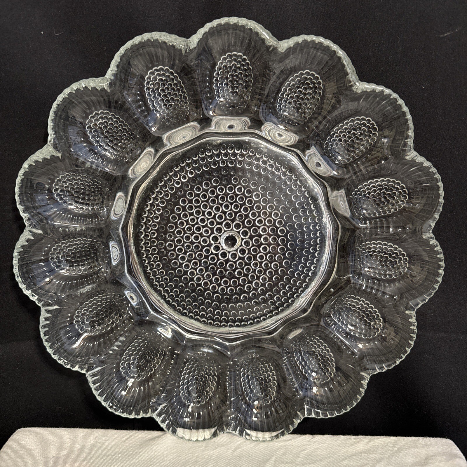 VTG Indiana Glass Hobnail Deviled Egg Relish Tray Crystal 11” Dia Easter EUC