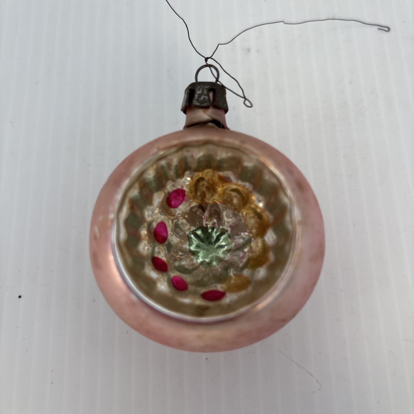 Vintage HandBlown Mercury Glass- Indented Small Round Ornament**POLAND**