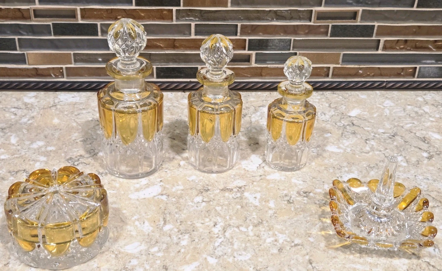 Antique Val St Lambert Valembert 9 piece Crystal Vanity Set 1920-1930