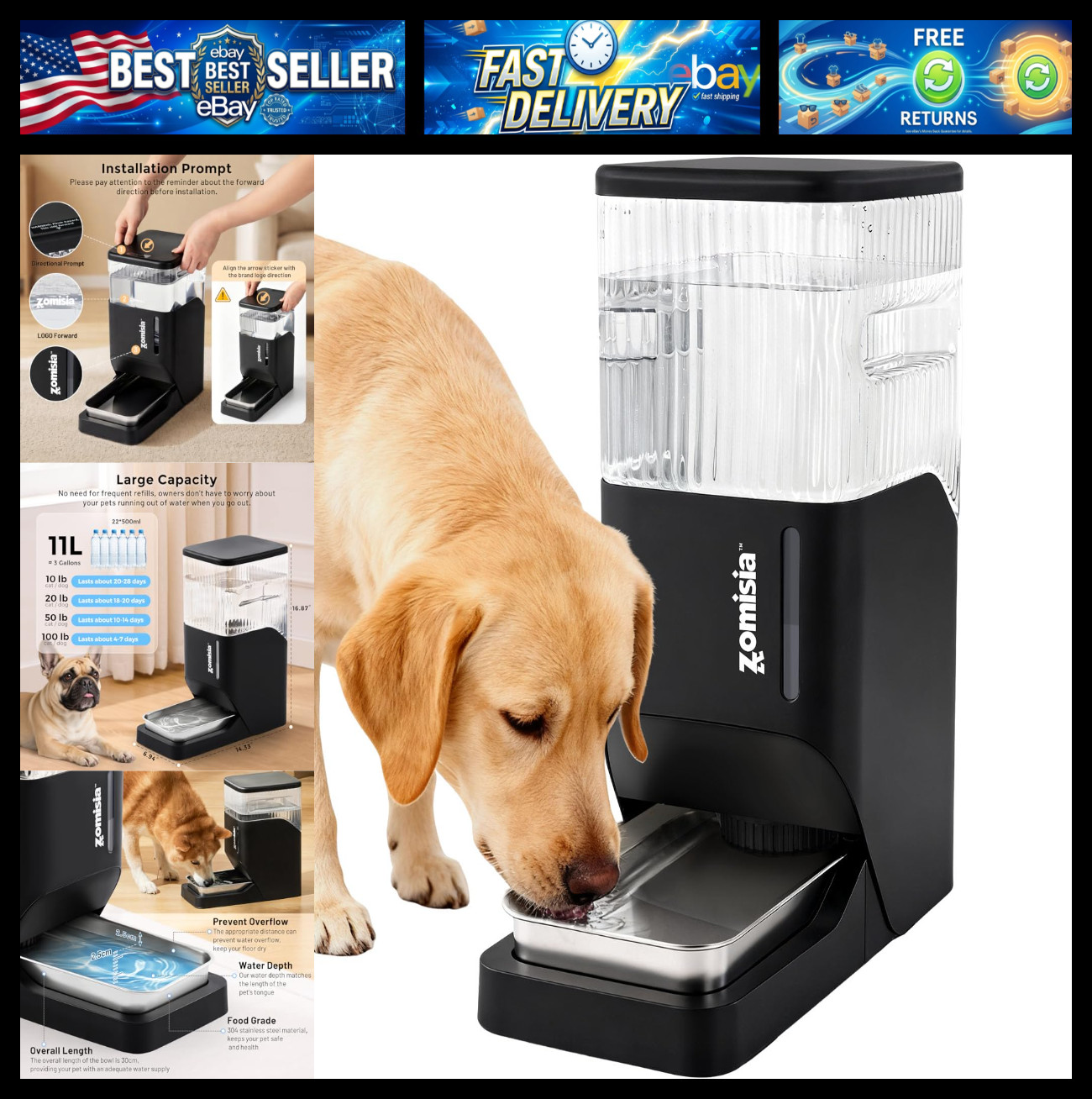 3 Gallon Automatic Dog Water Dispenser Gravity Extra Large Capacity