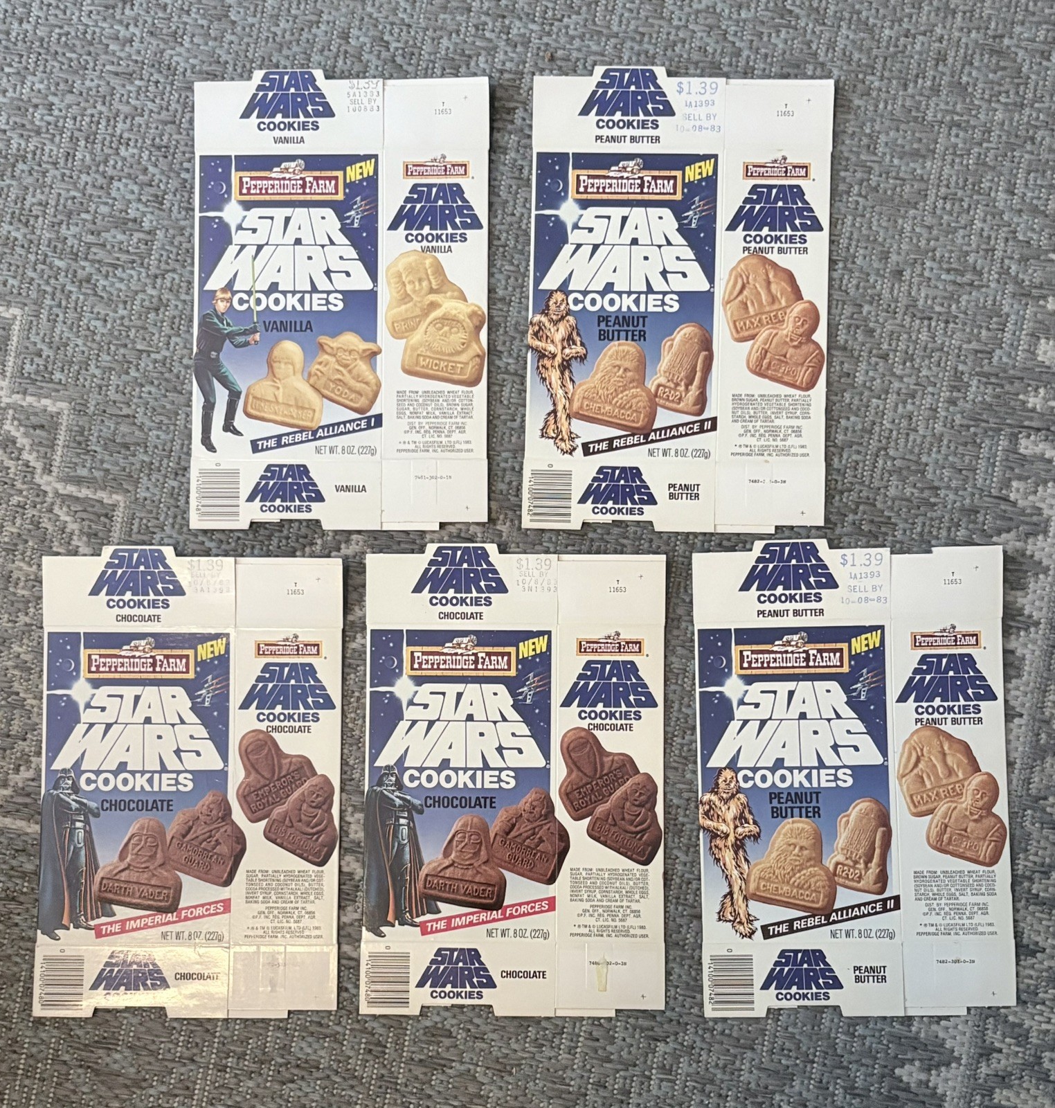 1983 STAR WARS Pepperidge Farm Cookies Boxes Lot Luke, Vader,Chewbacca 1983 STAR WARS Pepperidge Farm Cookies Boxes Lot Luke, Vader,Chewbacca