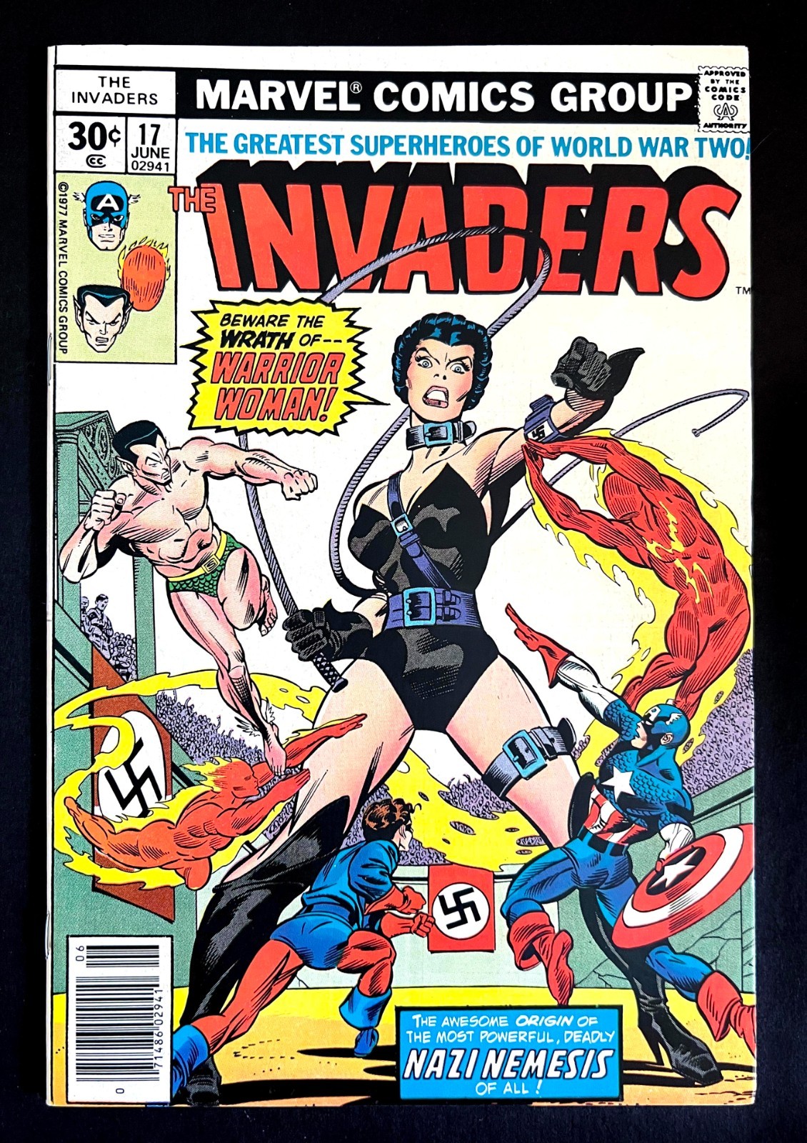 INVADERS #17 Rare Hi-Grade Bronze Age 1st NAZI WARRIOR WOMAN w/HITLER App. 1977