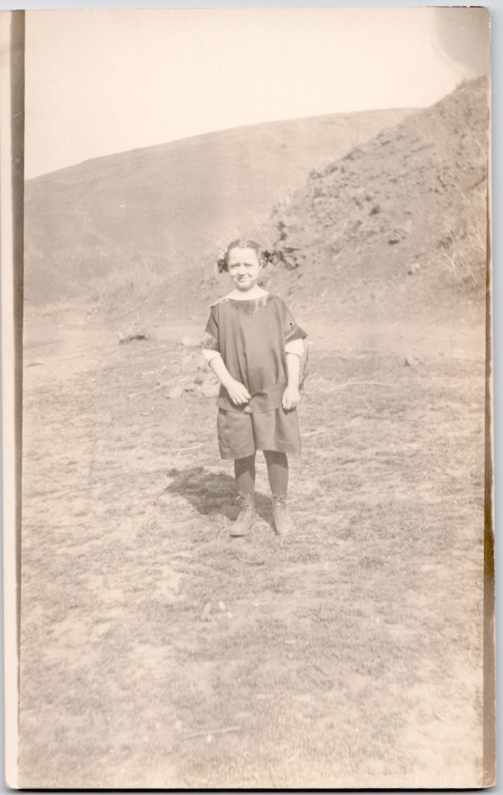 c1909 Young Girl Standing on Grass RPPC Postcard Rural Childhood Portrait