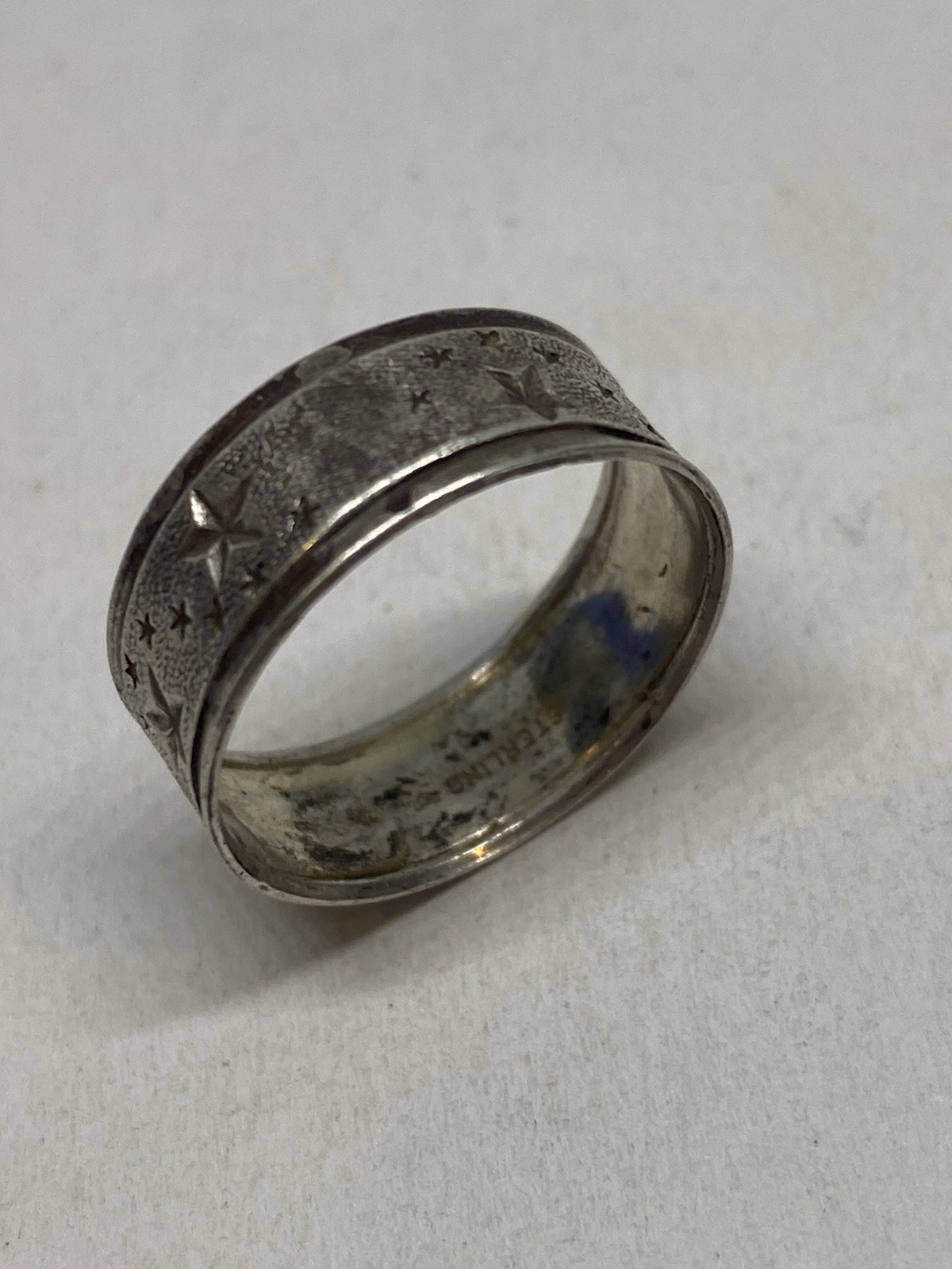 SIZE 8.5 3g 925 STERLING SILVER STAR ETCHED HANDMADE VINTAGE RING STAMPED