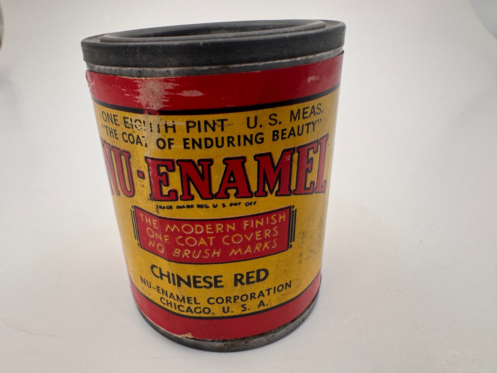 Vintage Nu-Enamel Paint Advertising Can Chinese Red 1/8th Pint SHIPS FREE IN USA