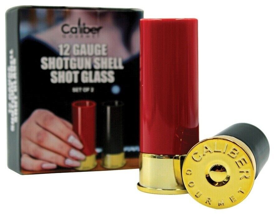 Caliber Gourmet Shotgun Shell Shot Glasses Set of 2 One Black & One Red 12-Guage