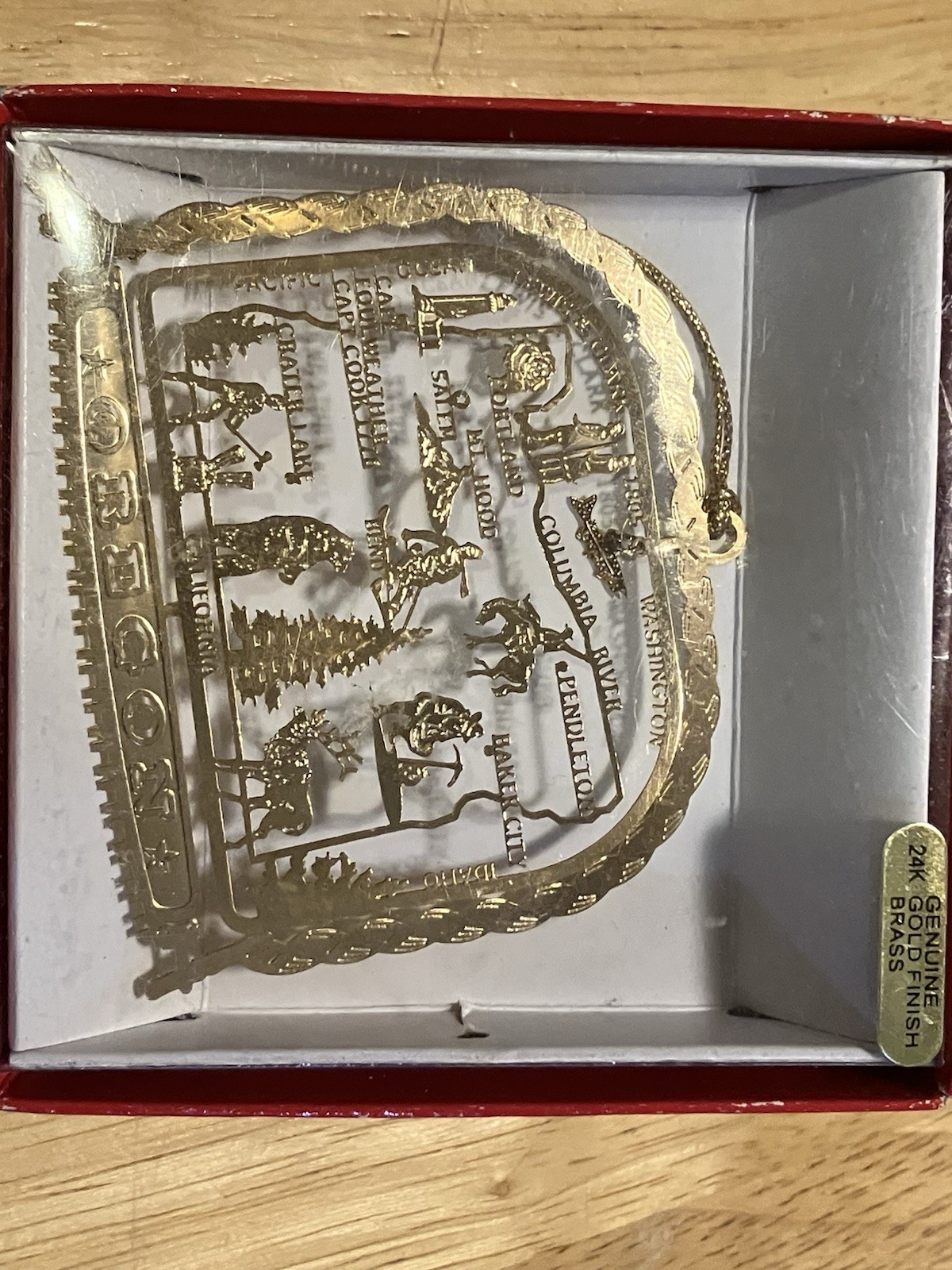 Nations Treasures Oregon State Brass Christmas Tree Ornament 24K Gold Finish