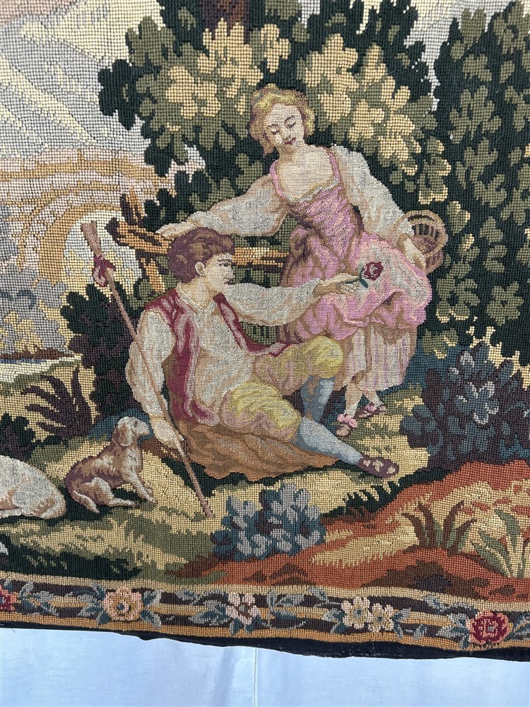 antique tapestry 37x39 needlepoint hand made pastoral original 19th c antique tapestry 37x39 needlepoint hand made pastoral original 19th c