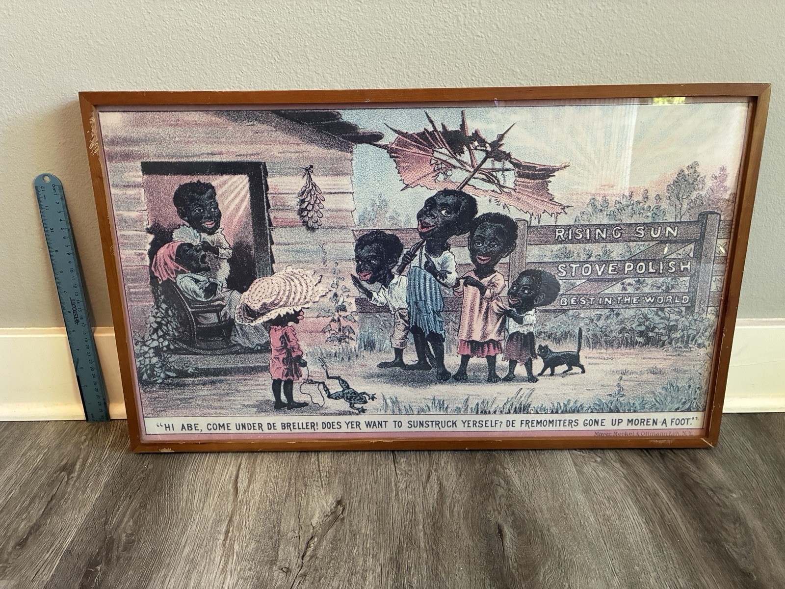 Vintage Rising Sun Stove Polish Framed Advertising Lithograph Print