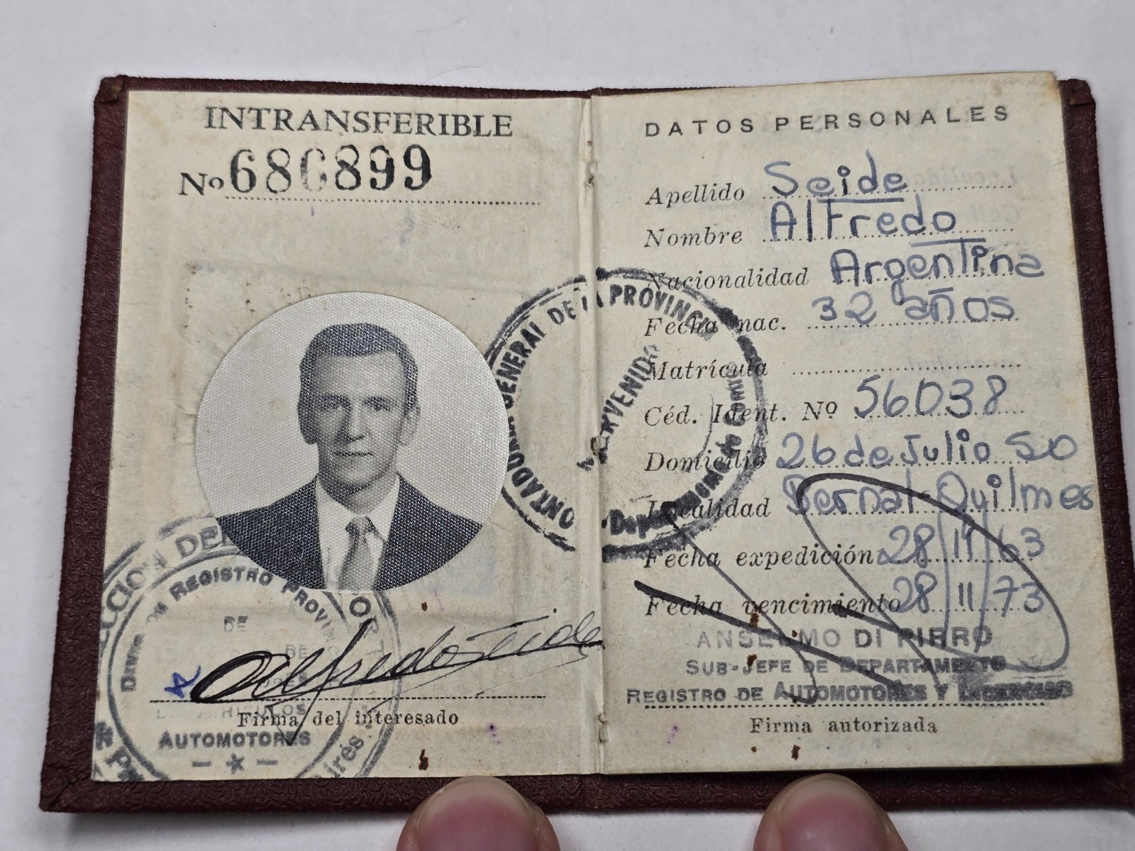 Vintage Argentina Driver Identification Booklet Alfredo Seide 1970s Ephemera Vintage Argentina Driver Identification Booklet Alfredo Seide 1970s Ephemera