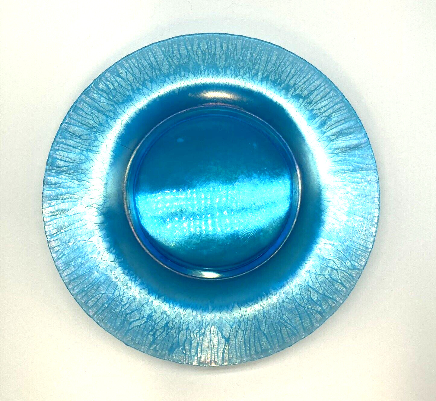 Vintage Stretch Glass Plates 2 Iridescent Blue Carnival 9\