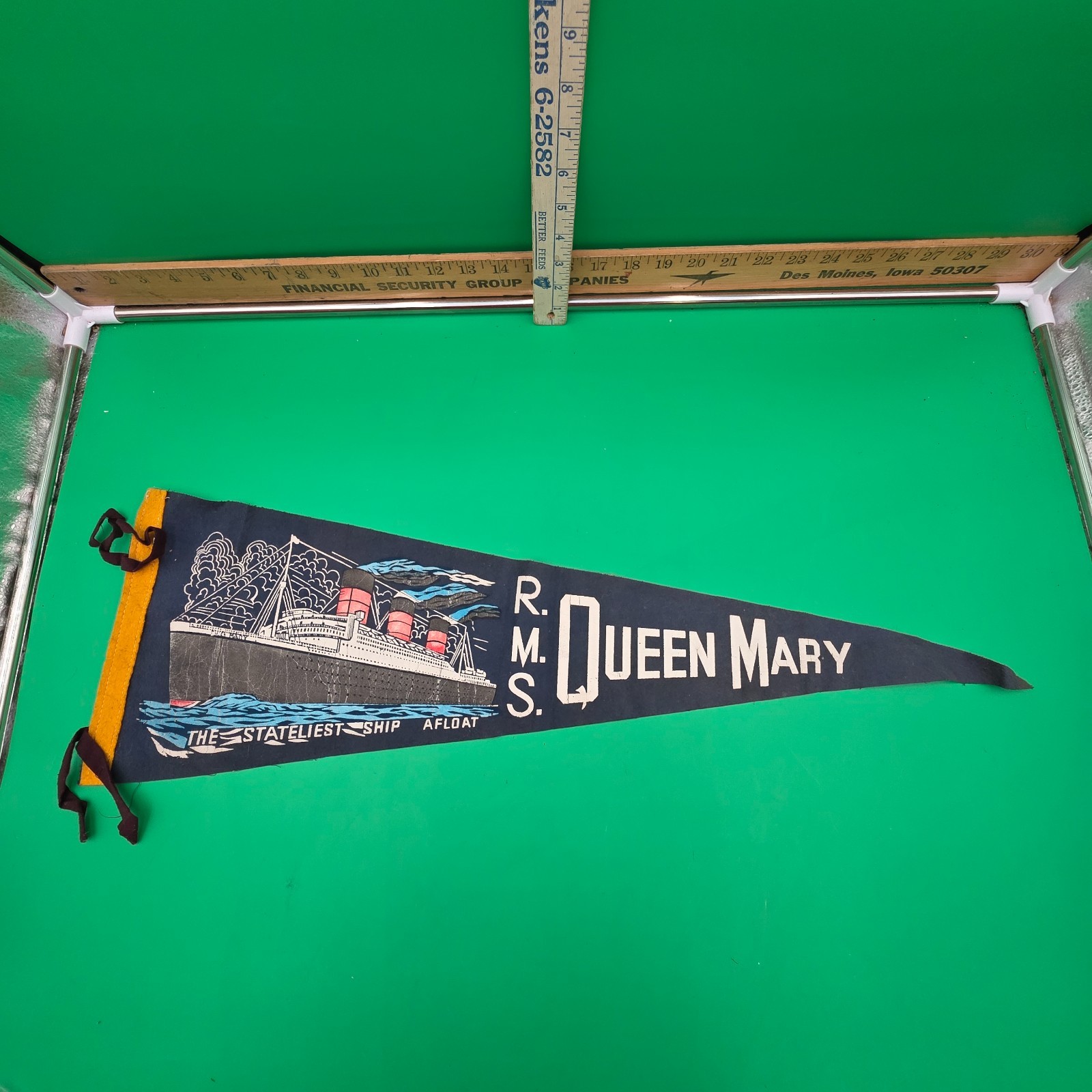 Vintage R.M.S. Queen Mary Ocean Liner Pennant The Stateliest Ship Afloat