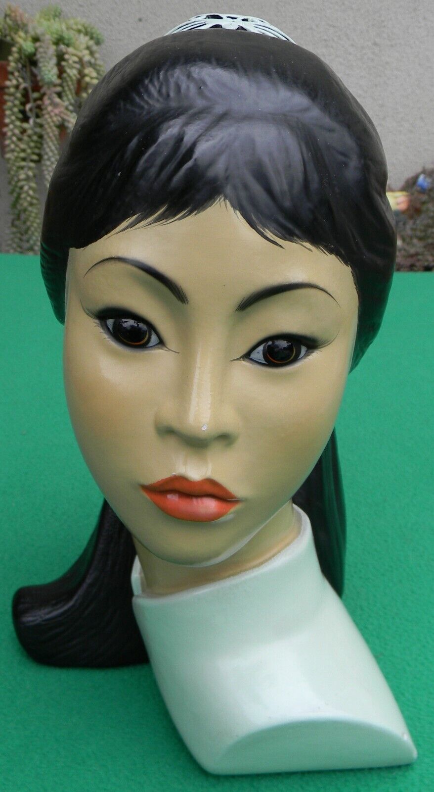1965 Marwal Brower  Chalkware Asian Geisha Woman Bust Japanese Head Sculpture
