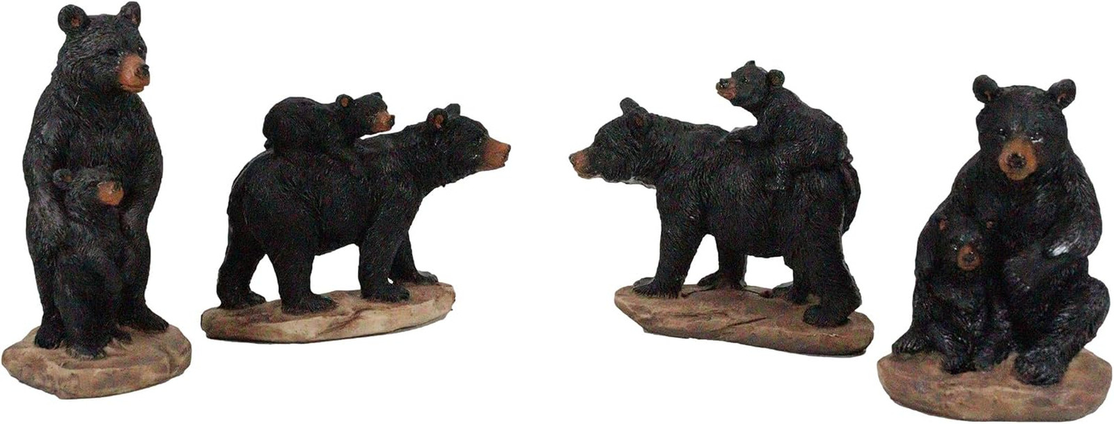 Ebros Western Rustic Black Mama Bear Playing with Baby Cub Set of 4 Mini Figurin