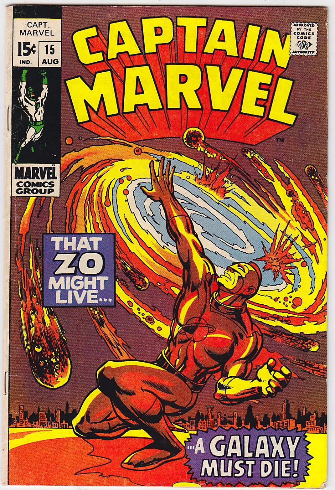 Captain Marvel #15, 1969, Marie Severin, Tom Sutton, Gary Friedrich VF- 7.5