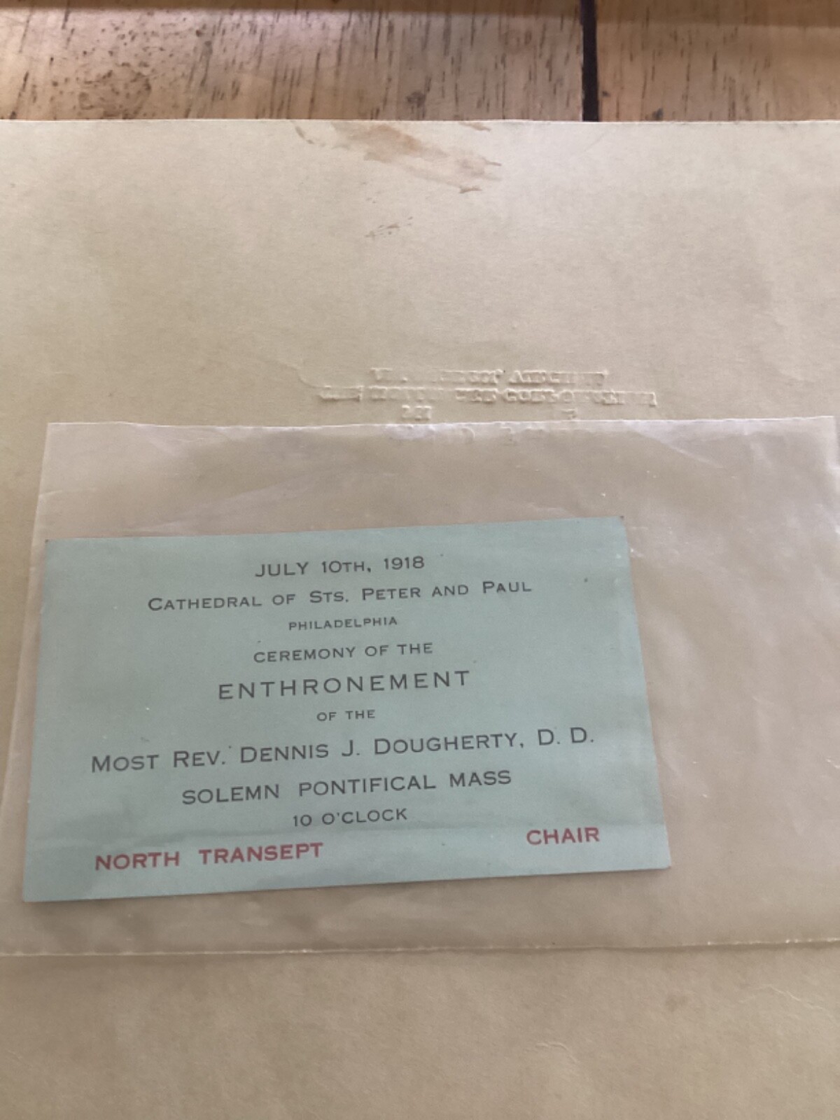 Amazing hist orig item. 1918 Invitation for enthronement of Cardinal Dougherty. Amazing hist orig item. 1918 Invitation for enthronement of Cardinal Dougherty.