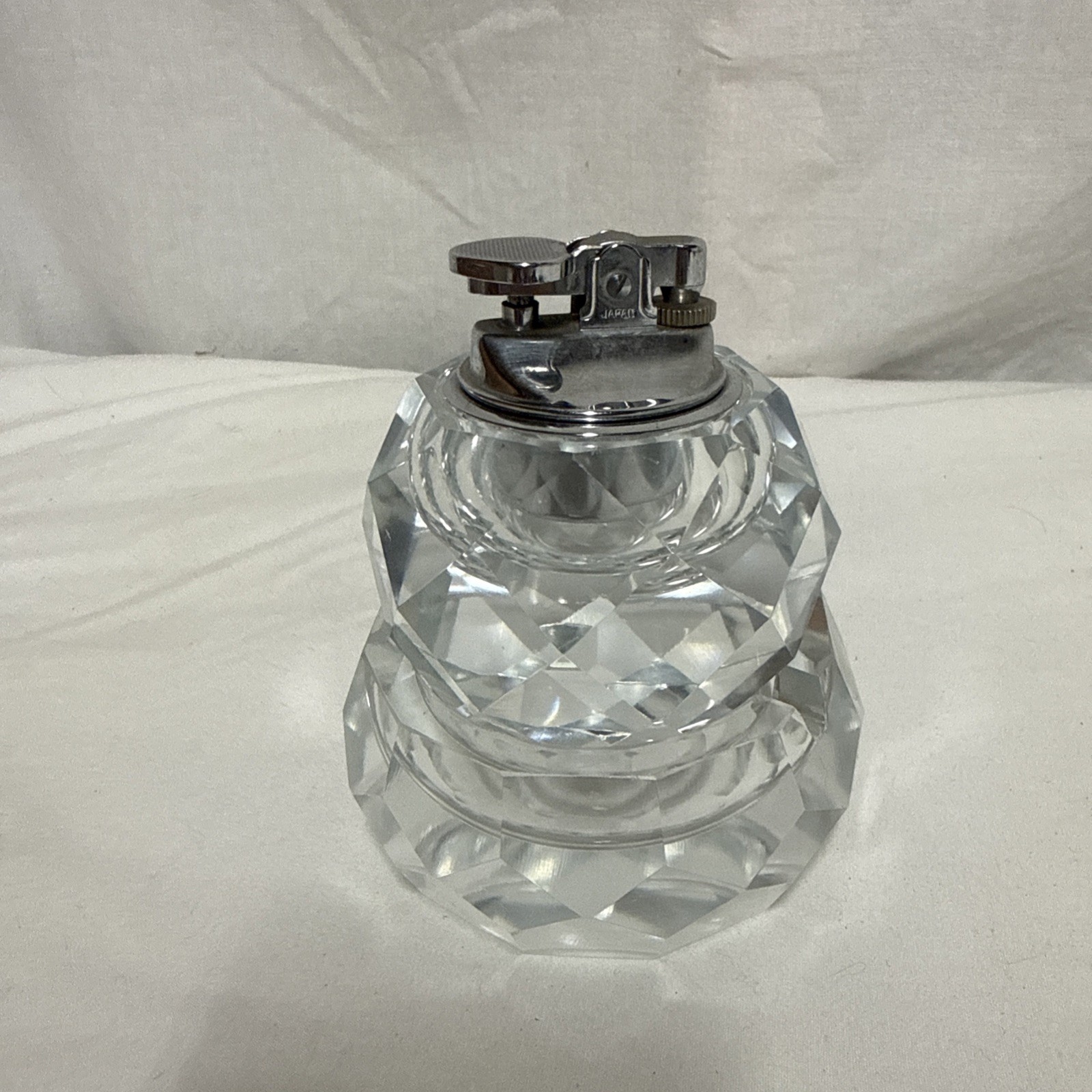 Vtg Swank Faceted Crystal Table Lighter & Ashtray Set Japan MCM Cut Glass Vtg Swank Faceted Crystal Table Lighter & Ashtray Set Japan MCM Cut Glass