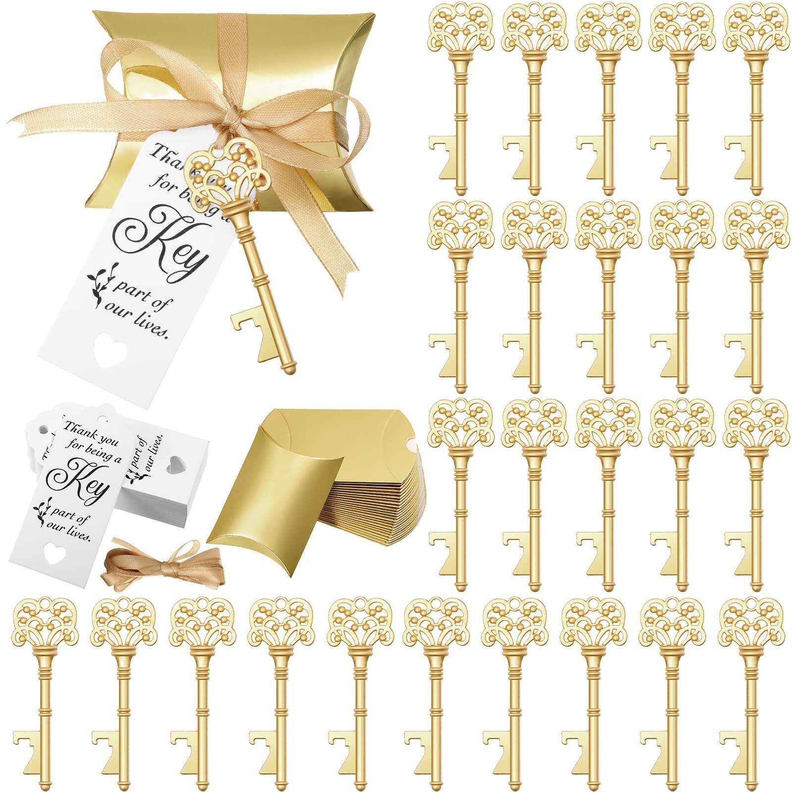 Gold Vintage Key Bottle Opener Wedding Favors Gift Boxes Tags Ribbon Gold Vintage Key Bottle Opener Wedding Favors Gift Boxes Tags Ribbon