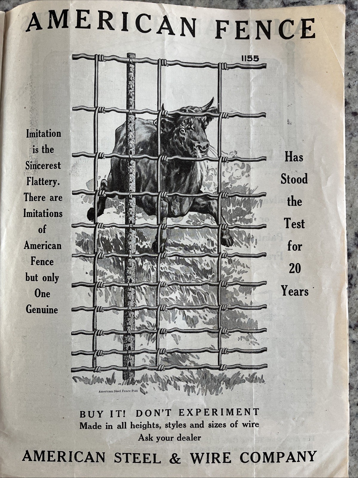 Antique 1915 American Farm Steel Wire Fence Cattle Trade Magazine Shorthorn Bull Antique 1915 American Farm Steel Wire Fence Cattle Trade Magazine Shorthorn Bull