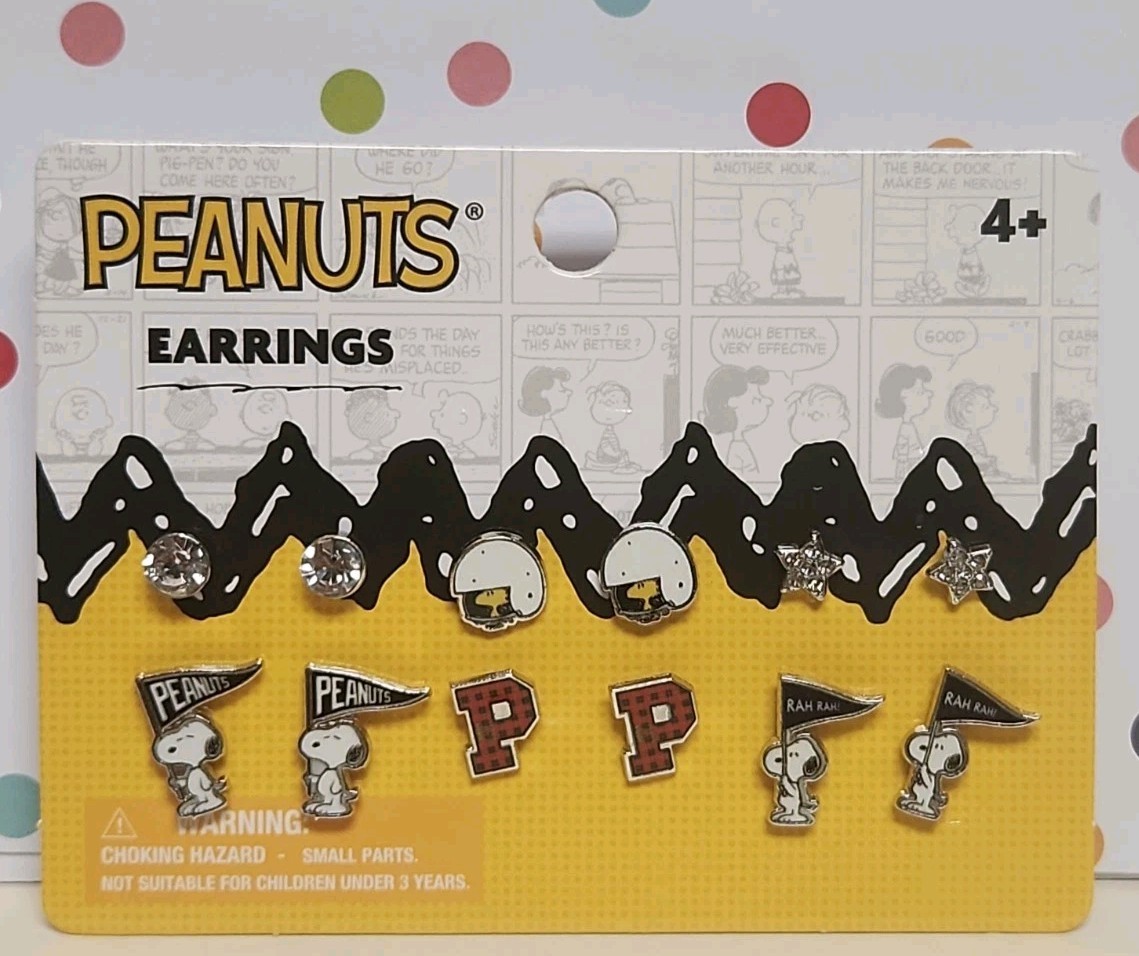 Peanuts Snoopy Woodstock 6 PAIR Earring Set Post Backing By HER Peanuts Snoopy Woodstock 6 PAIR Earring Set Post Backing By HER