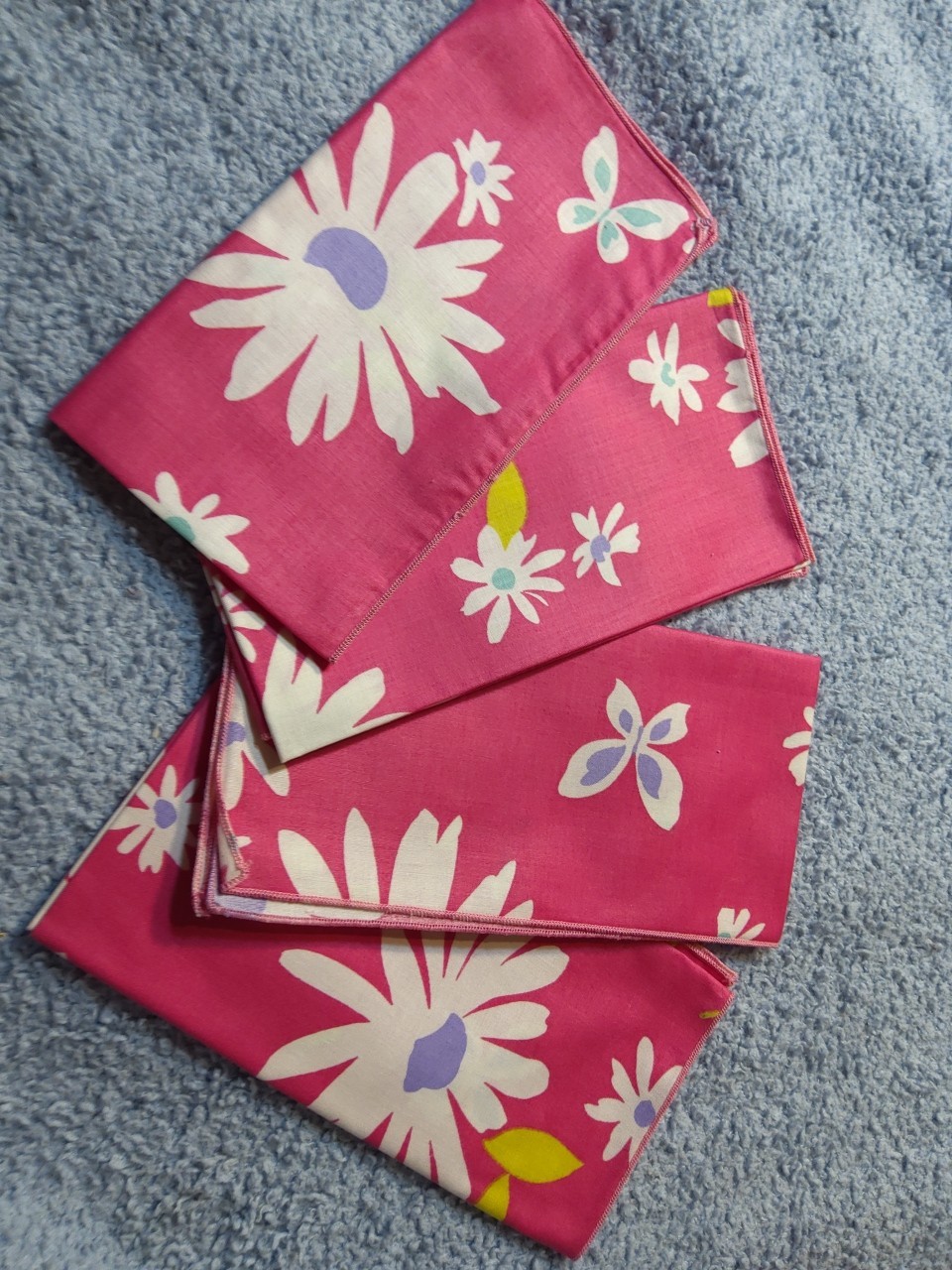 Vintage 1970s Mid-century Retro Groovy Pink Flower Power Napkin Set Butterflies 