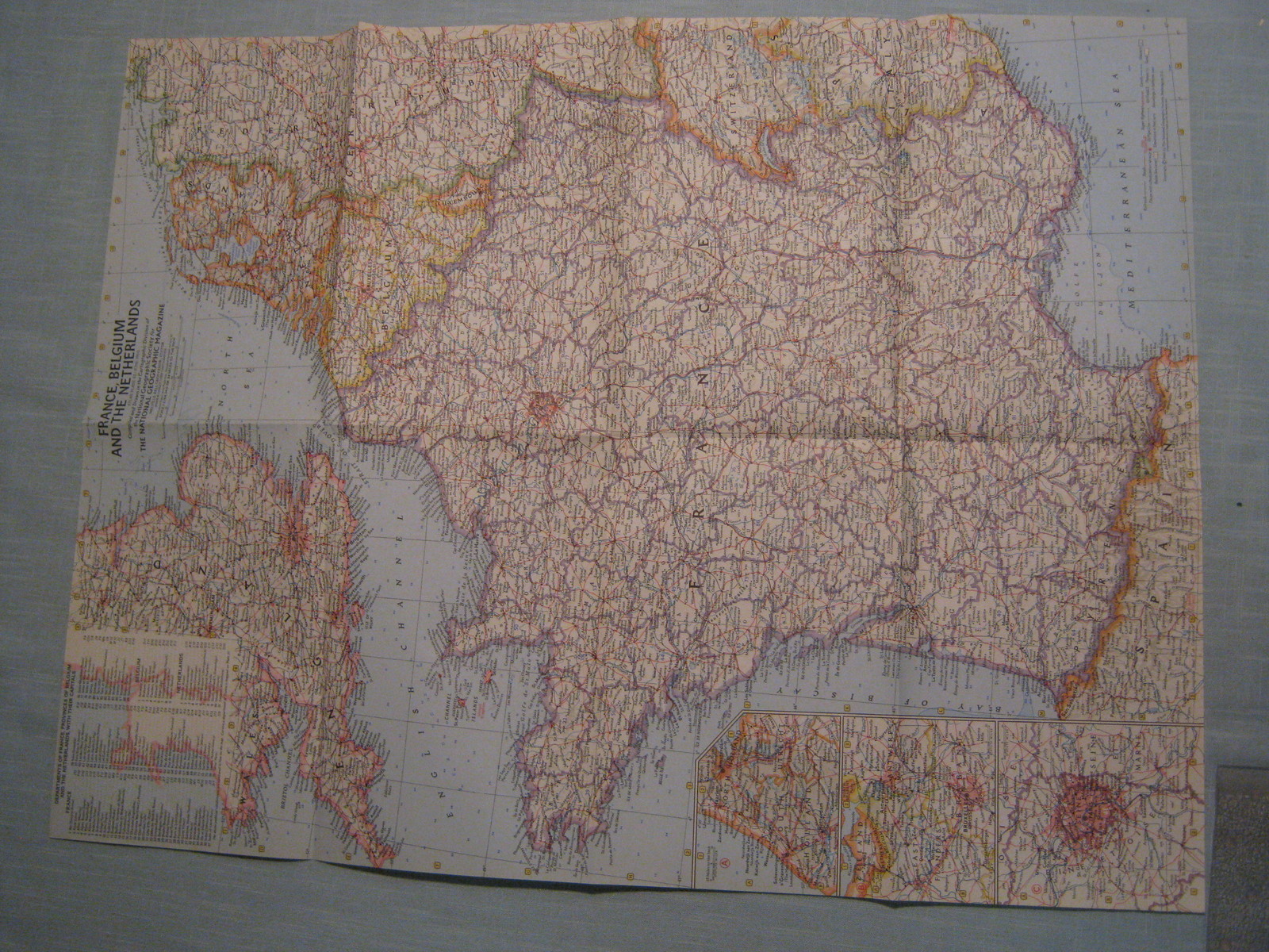VINTAGE FRANCE, BELGIUM AND THE NETHERLANDS MAP National Geographic June 1960