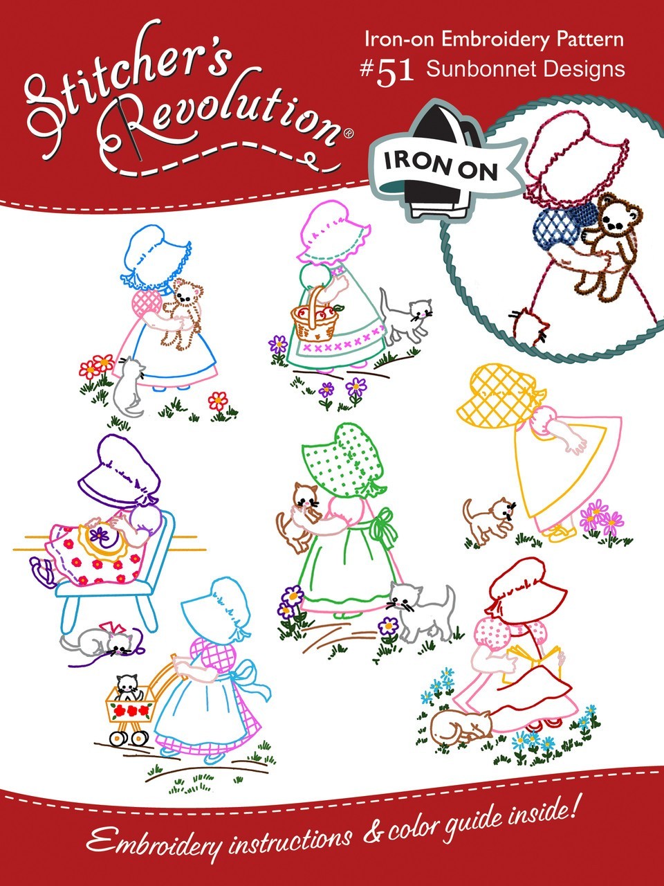 Stitcher's Revolution 51 SUNBONNET SUE 7 Motifs CUTE Embroidery Transfer Pattern