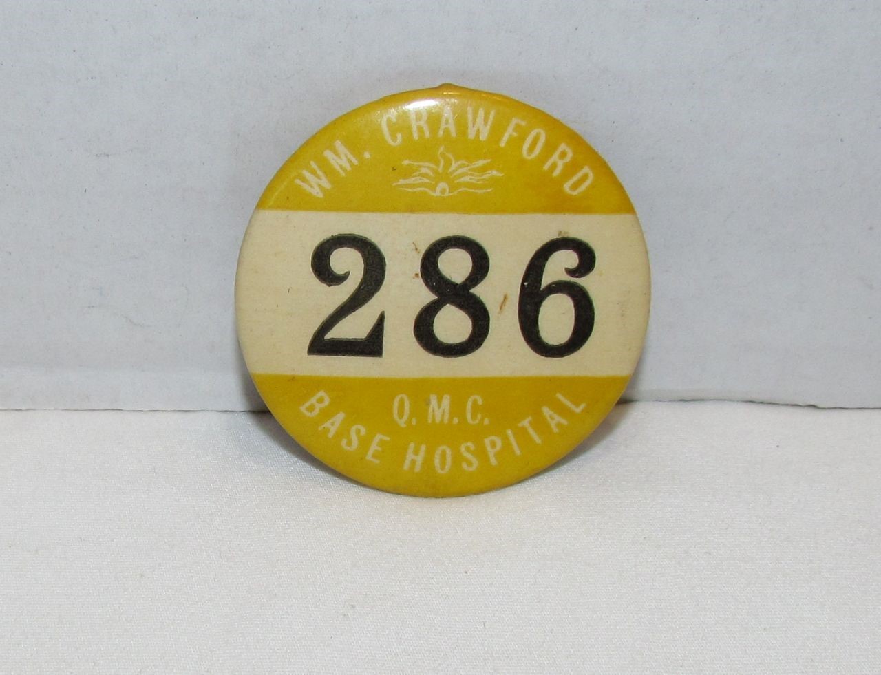 Vintage William Crawford Base Hospital Employee ID Badge Pin