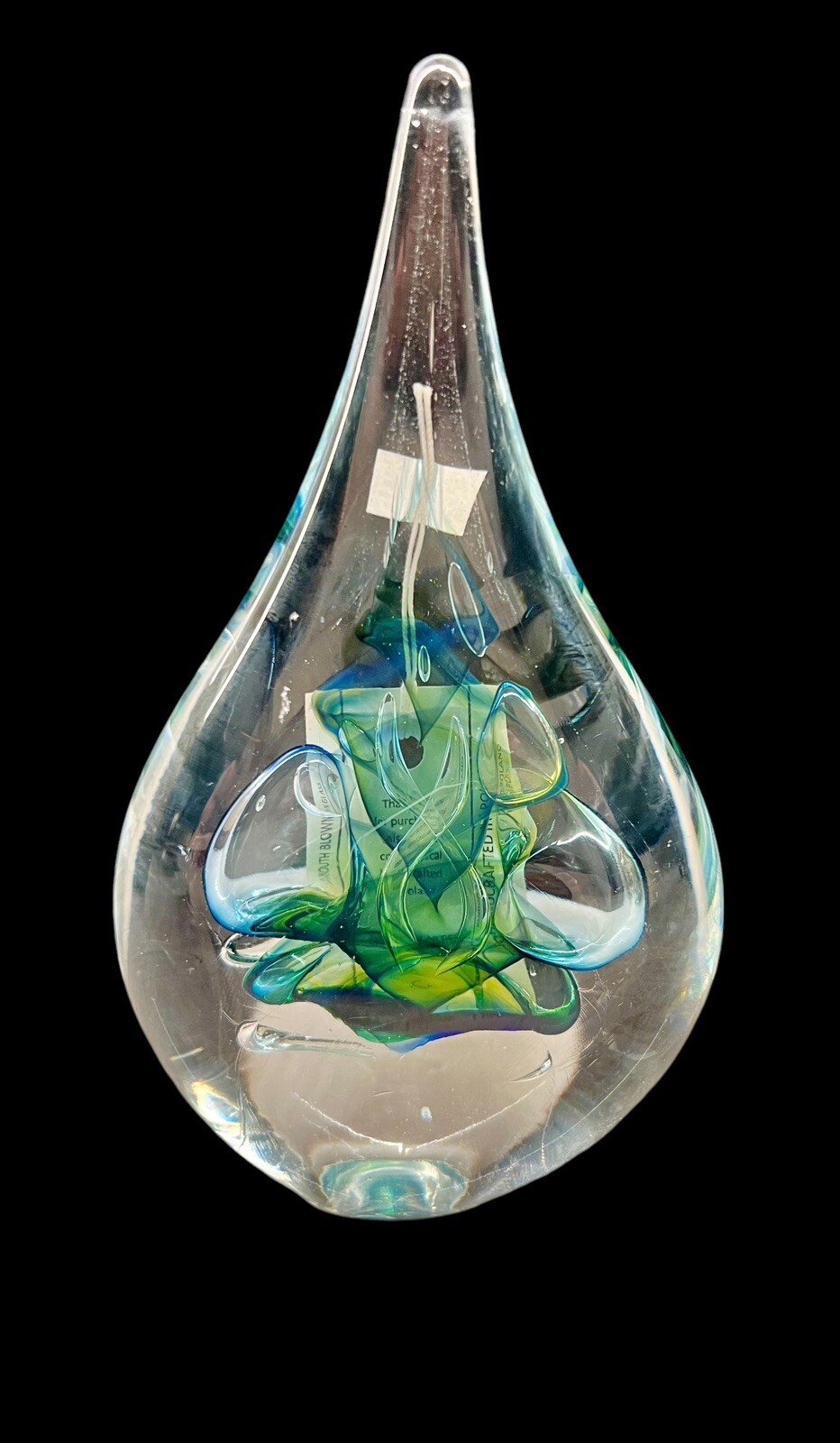 Marian Pyrcak Mouth Blown Art Glass Paper Weight Tear Drop Poland Signed New
