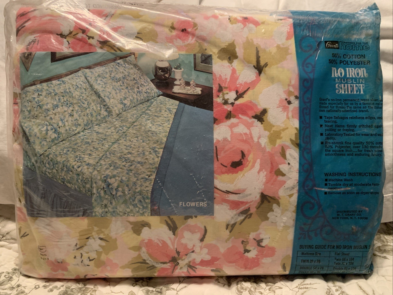 NIP VTG Grants Home Muslin Sheet Pink Flowers Flat Sheet 50/50 NIP VTG Grants Home Muslin Sheet Pink Flowers Flat Sheet 50/50