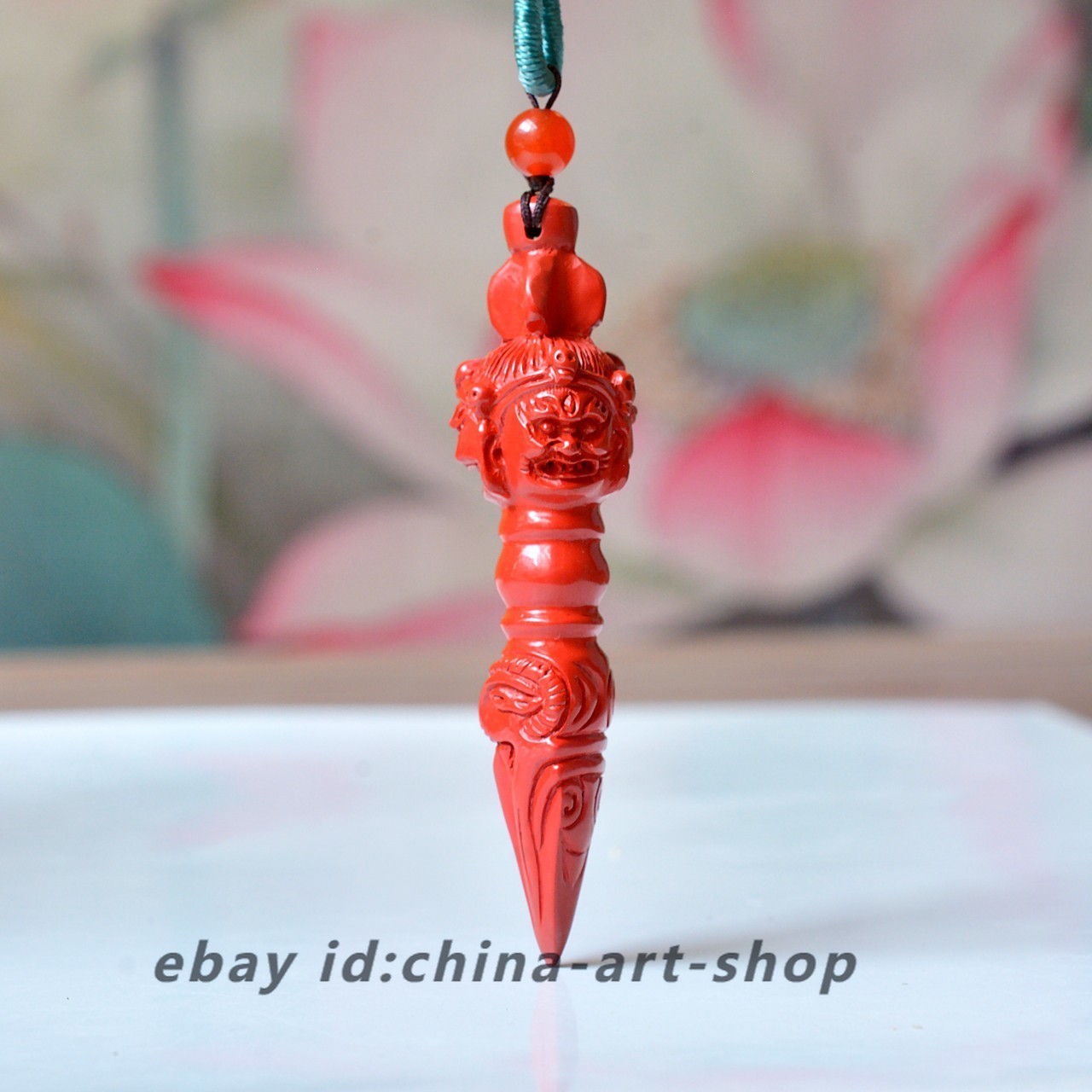 Natural Cinnabar Carved Tibetan Buddhist Vajra Dorje Phurba Amulet Pendant S16