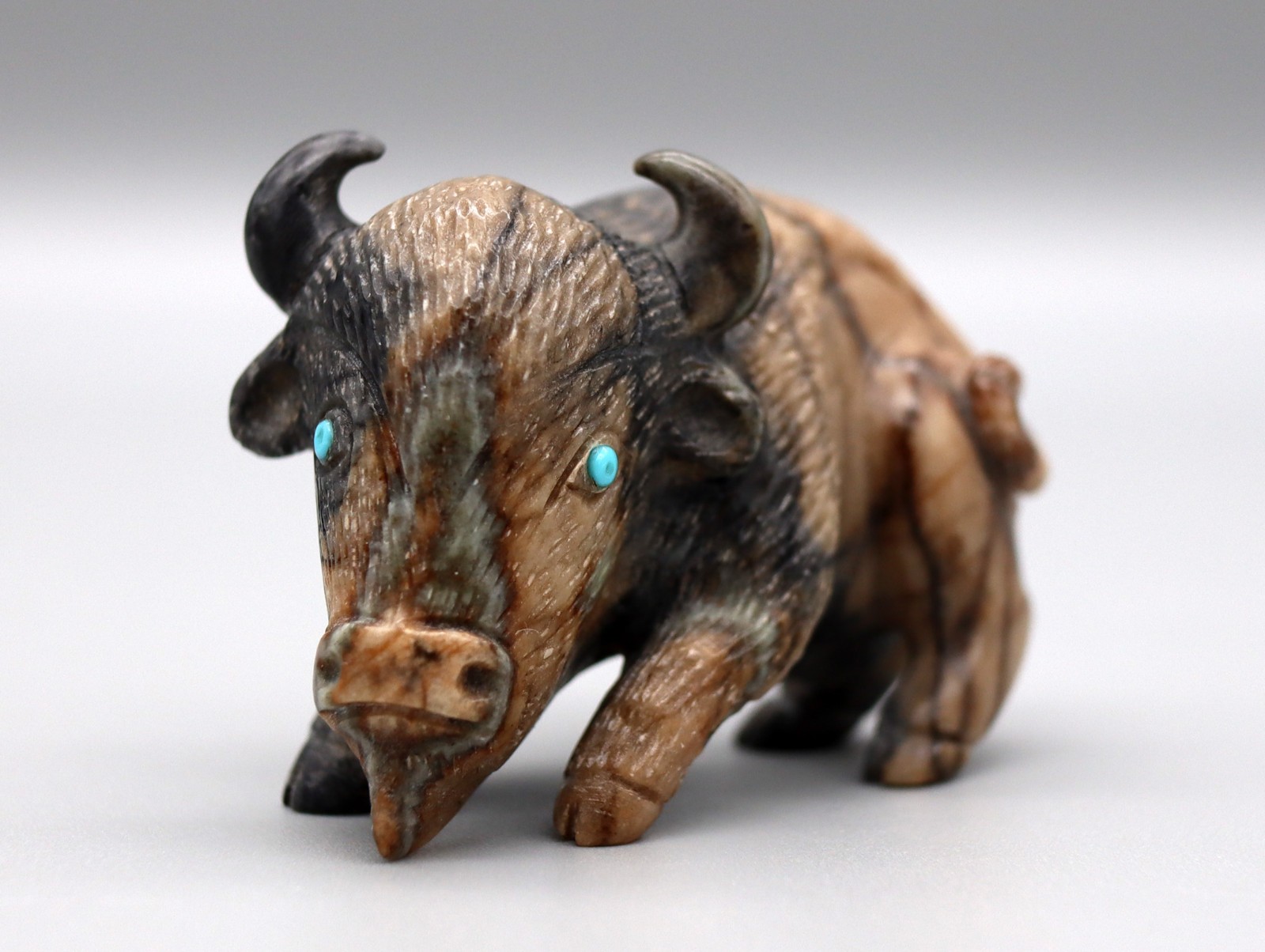 Fabian Cheama (d) Picasso Marble Zuni American Bison/Buffalo Fetish
